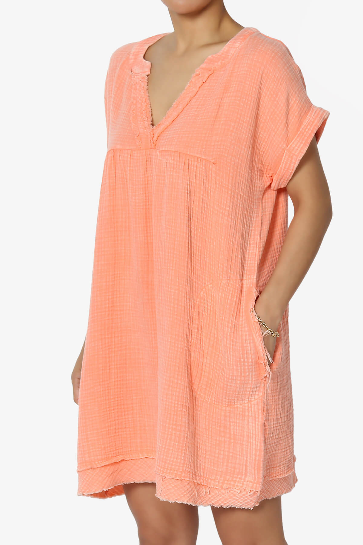 Milly Washed Gauze Babydoll Shift Mini Dress CORAL_3