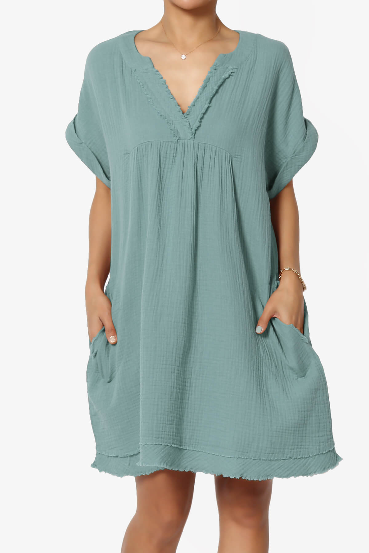 Milly Gauze V-Neck Babydoll Shift Mini Dress PLUS