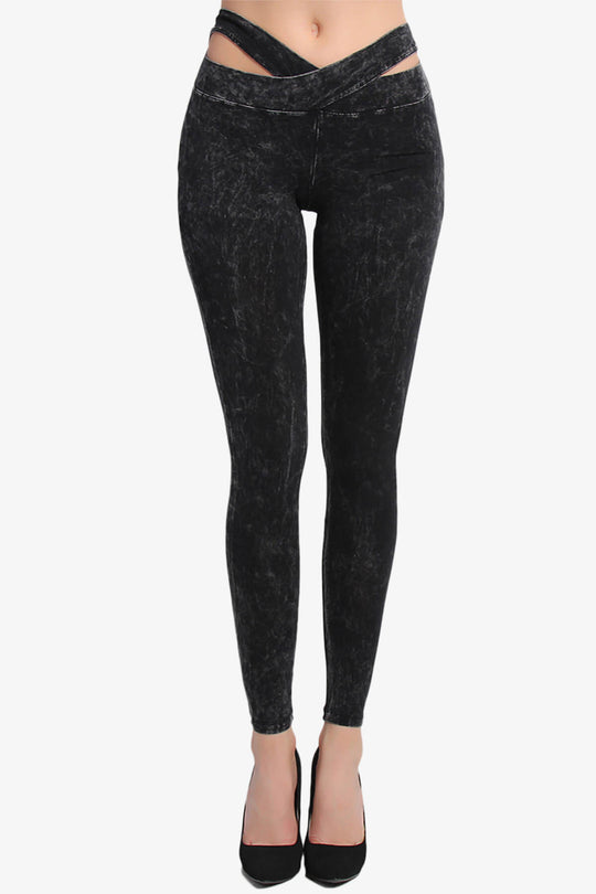 Raven Cutout Waist Acid Wash Leggings