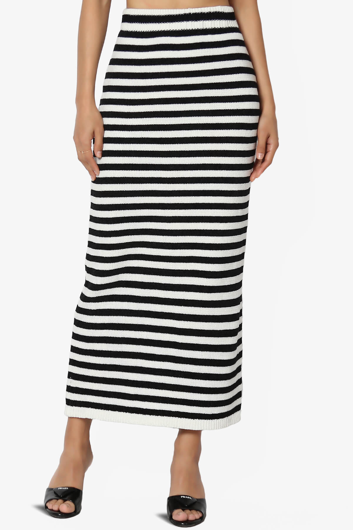 Mona Striped Thick Knit Sweater Long Skirt BLACK AND WHITE_1