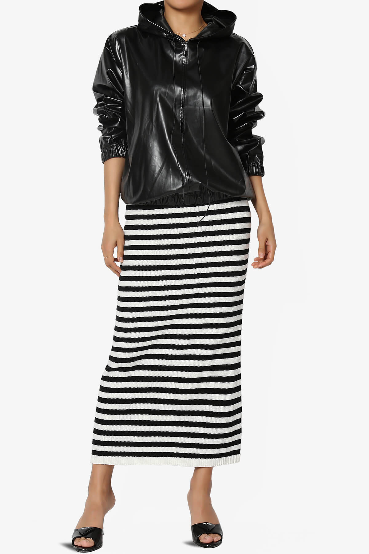 Mona Striped Thick Knit Sweater Long Skirt BLACK AND WHITE_6