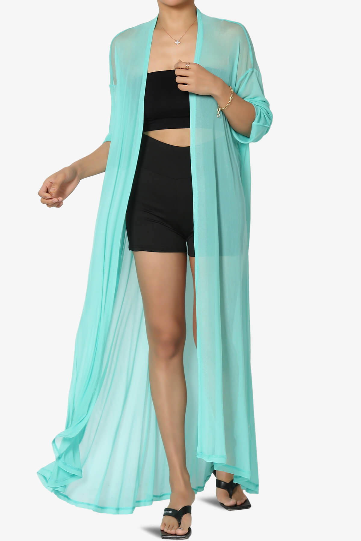 Moxxi Sheer Mesh Open Cardigan Duster MINT_1