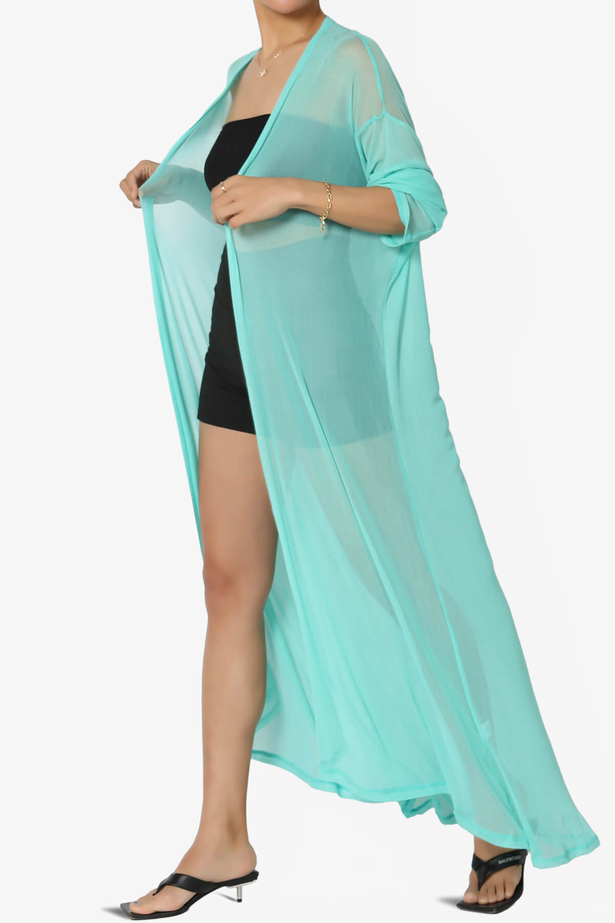 Moxxi Sheer Mesh Open Cardigan Duster MINT_3