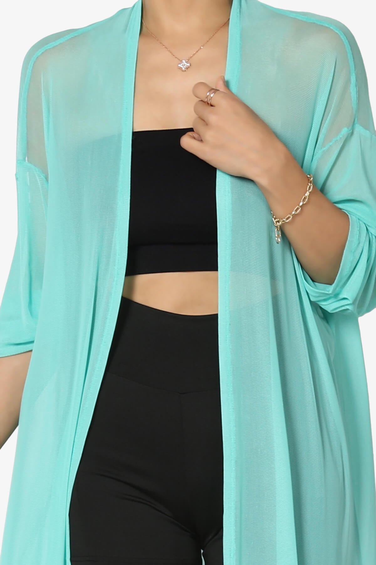 Moxxi Sheer Mesh Open Cardigan Duster MINT_5