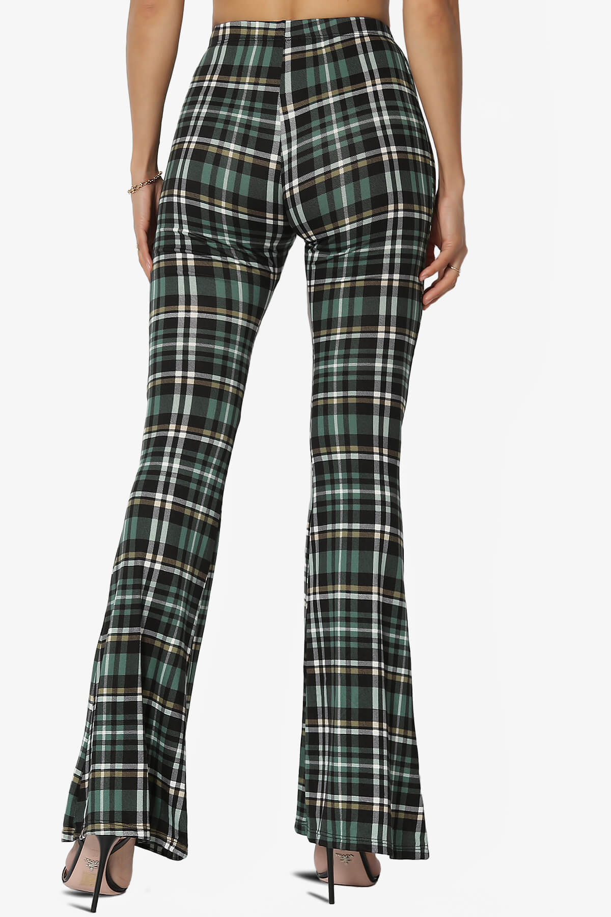 Mumu Plaid Jersey Flare Pants TEAL_2