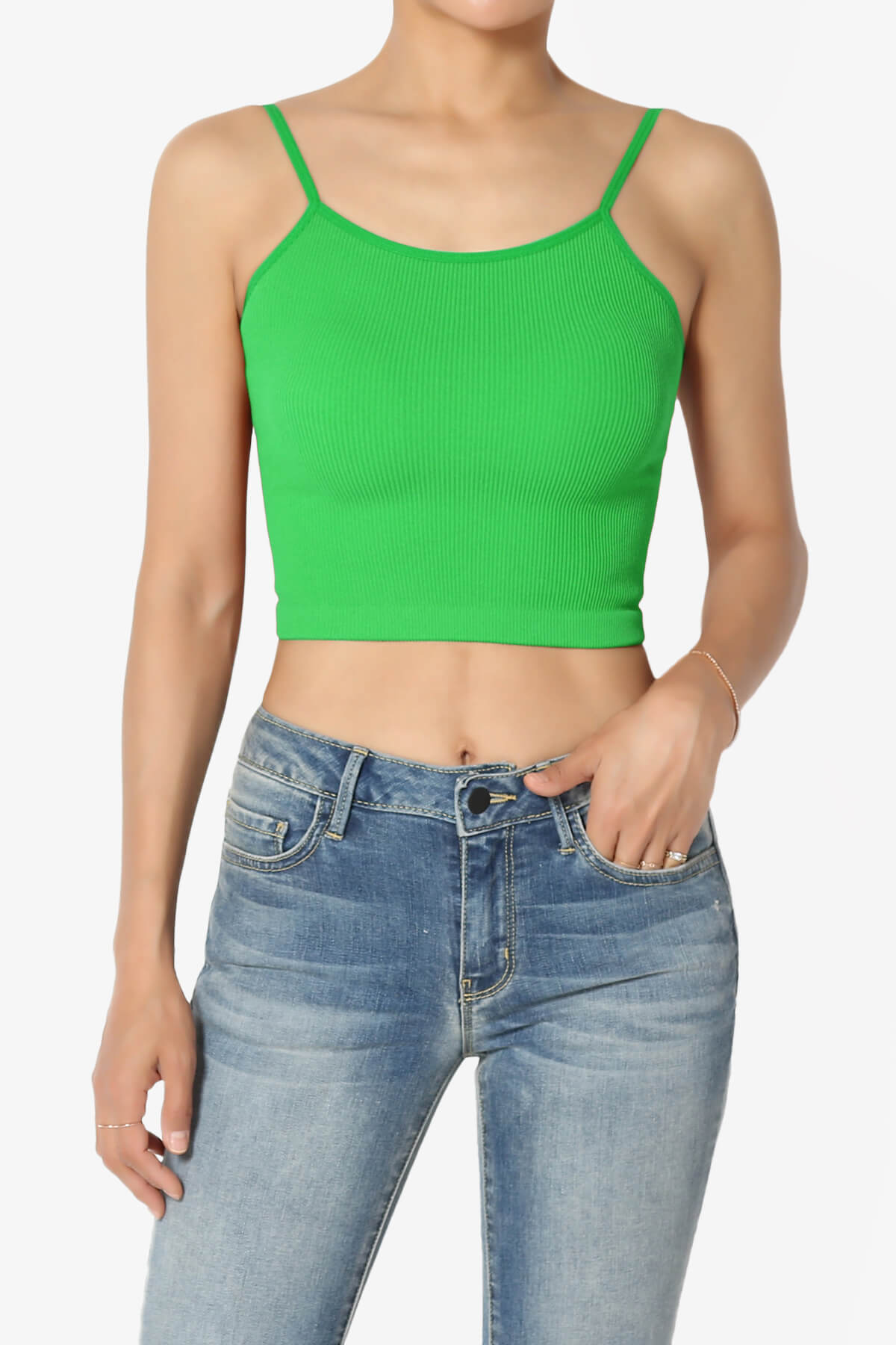 Nadeen Ribbed Seamless Crop Cami BRIGHT GREEN_1