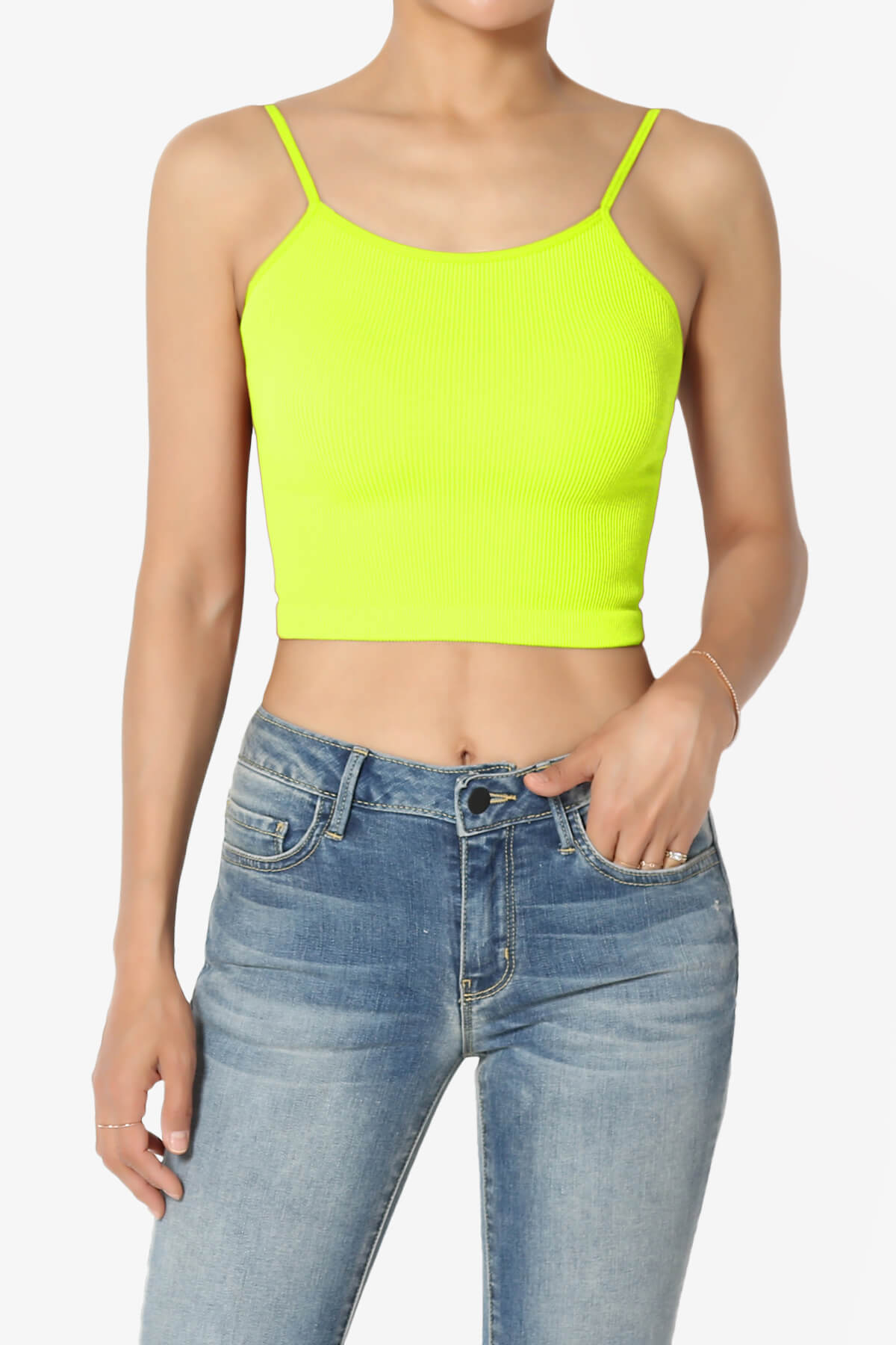 Nadeen Ribbed Seamless Crop Cami NEON GREEN_1