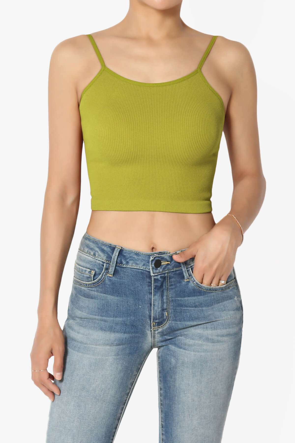 Nadeen Ribbed Seamless Crop Cami OLIVE MUSTARD_1
