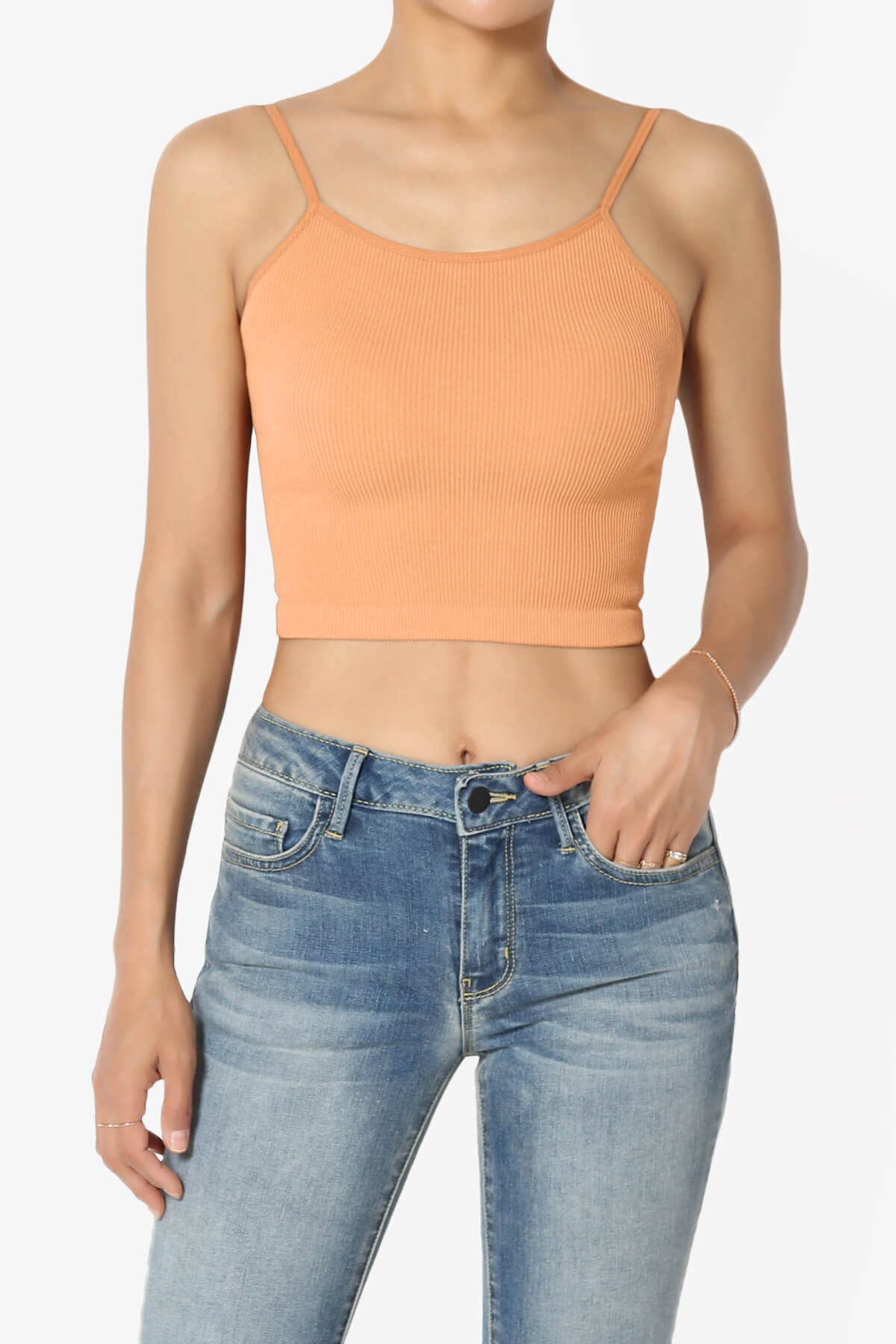 Nadeen Ribbed Seamless Crop Cami PEACH_1