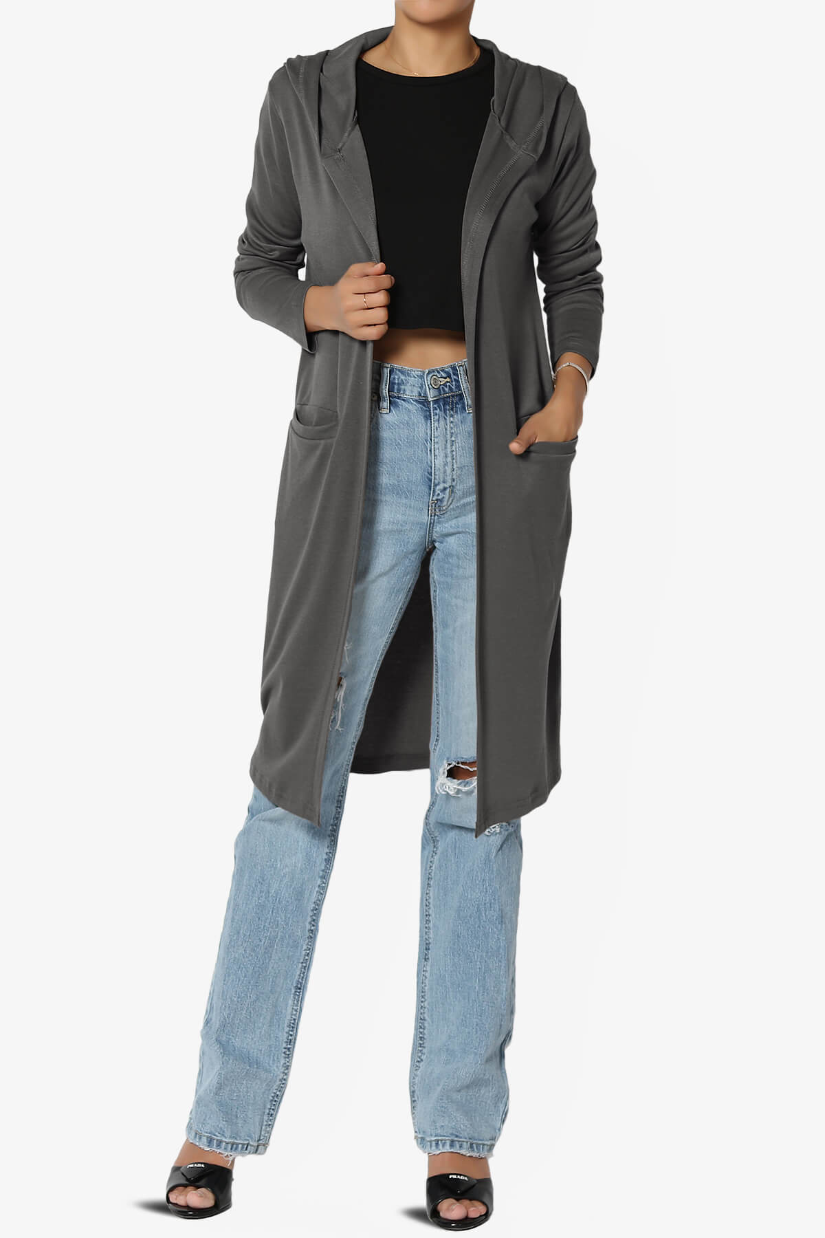 Nataly Open Front Hooded Long Cardigan CHARCOAL_6