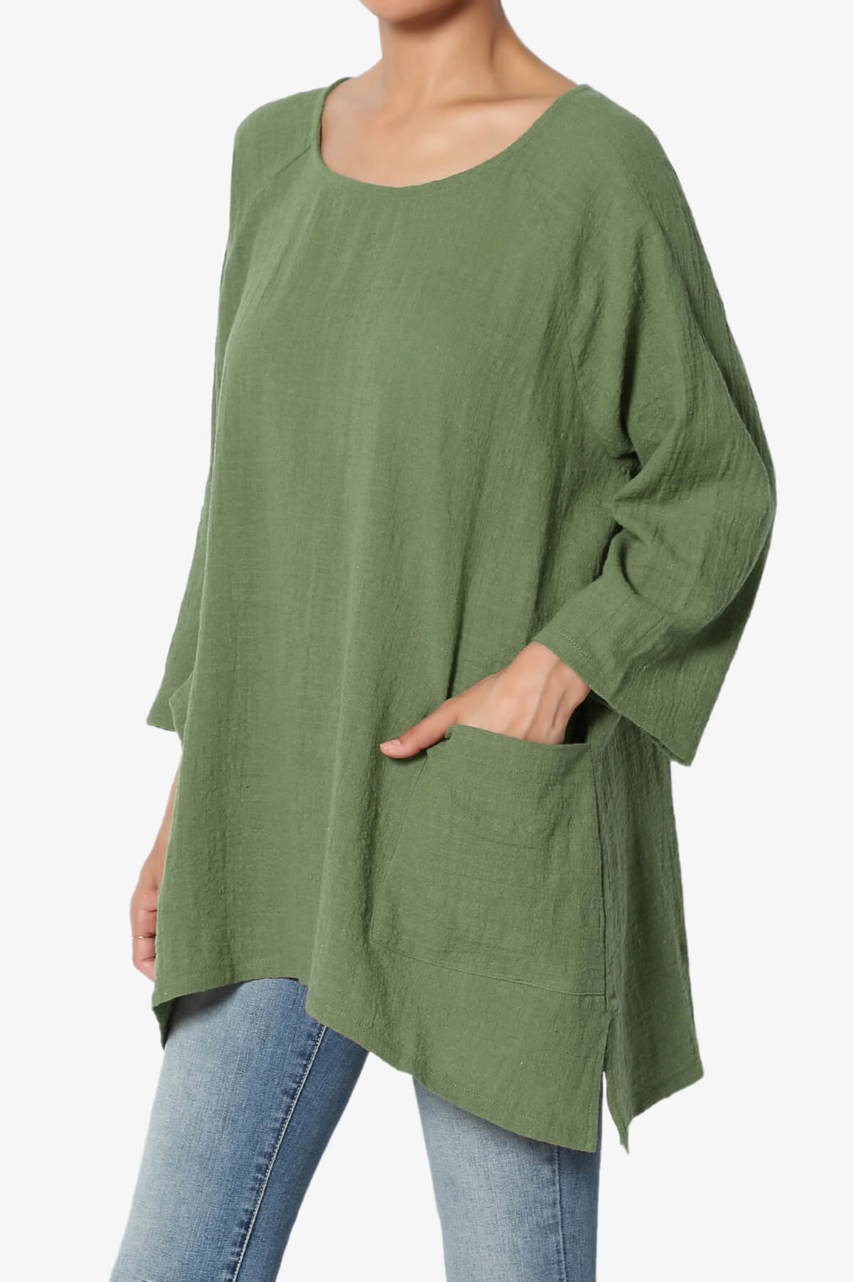 Nesta Gauze Pocket Cover Up Top DUSTY OLIVE_3