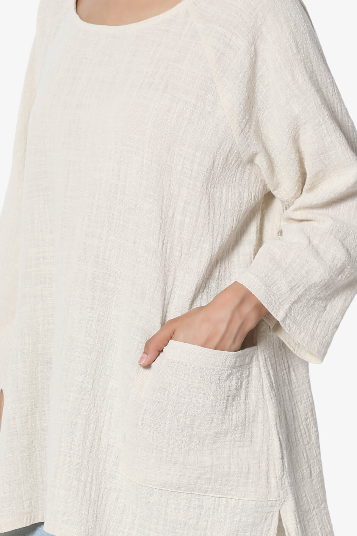 Nesta Gauze Pocket Cover Up Top SAND BEIGE_5