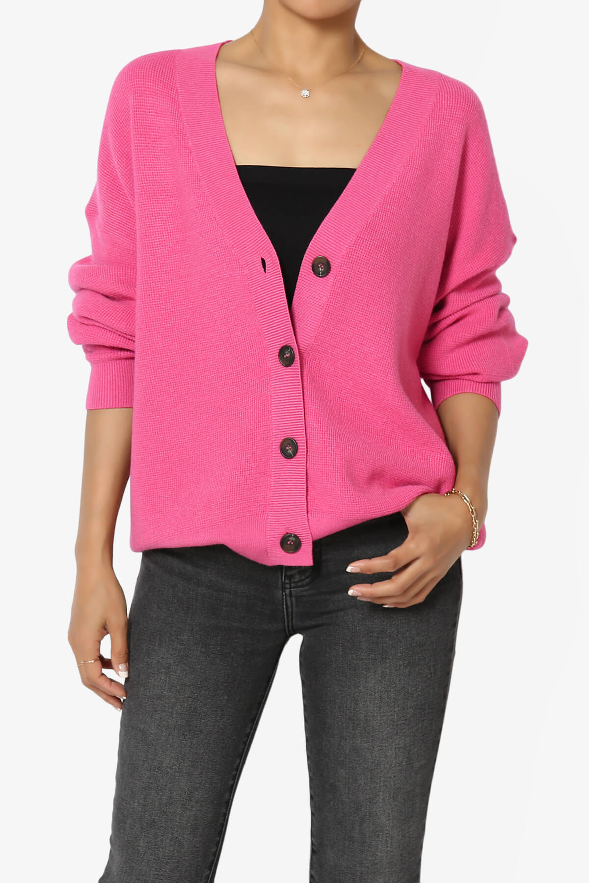 Nicky Micro Waffle Viscose Knit Cardigan FUCHSIA_1