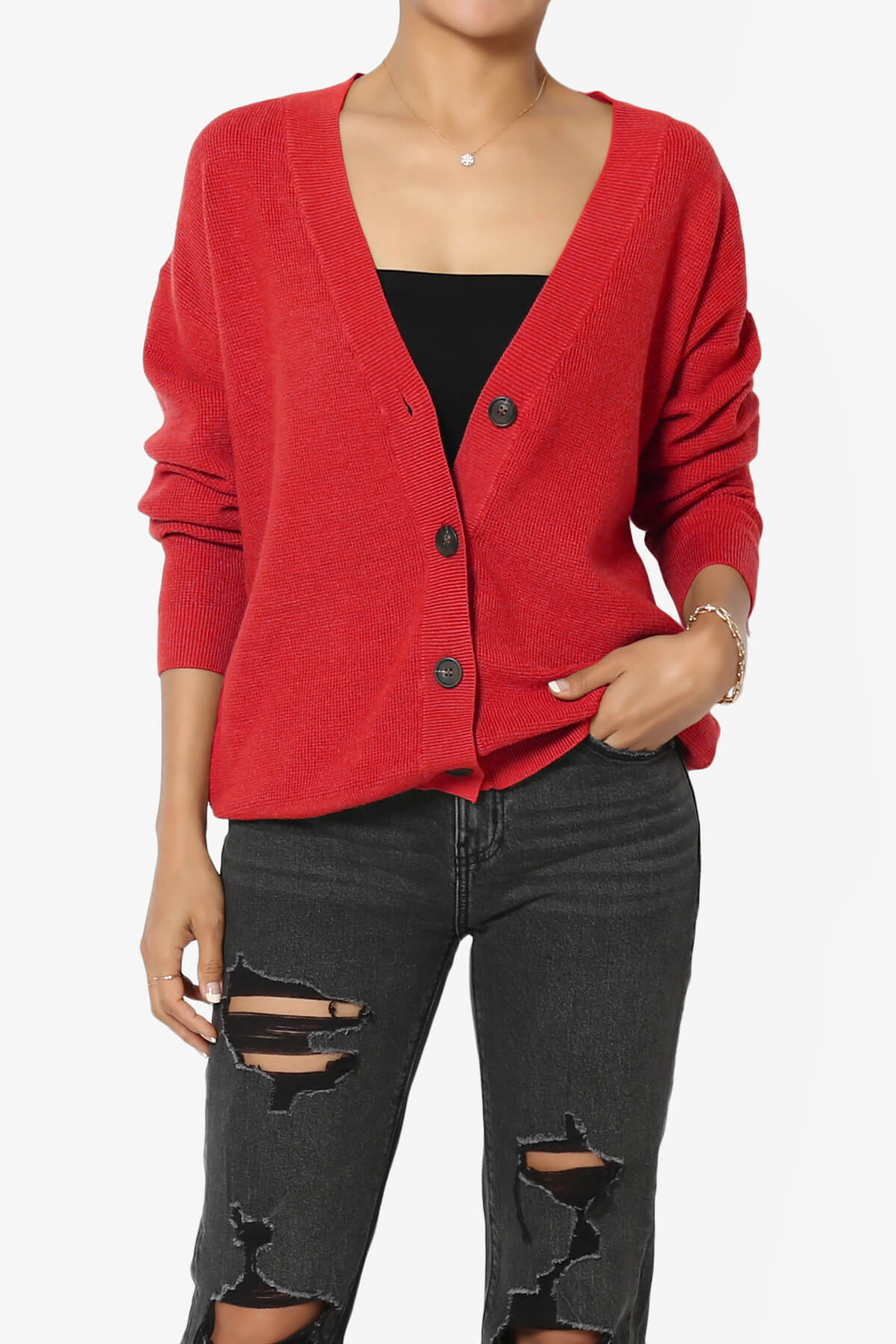 Nicky Micro Waffle Viscose Knit Cardigan RED_1