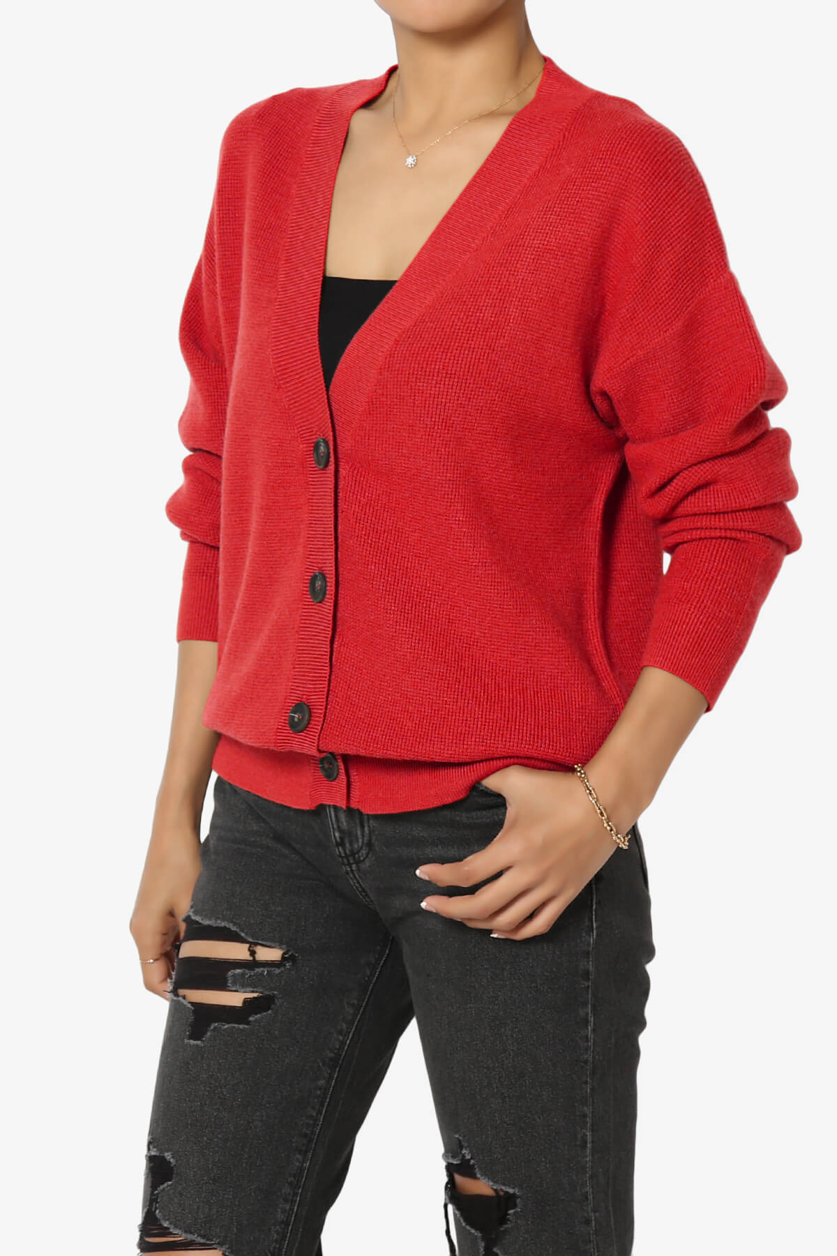 Nicky Micro Waffle Viscose Knit Cardigan RED_3