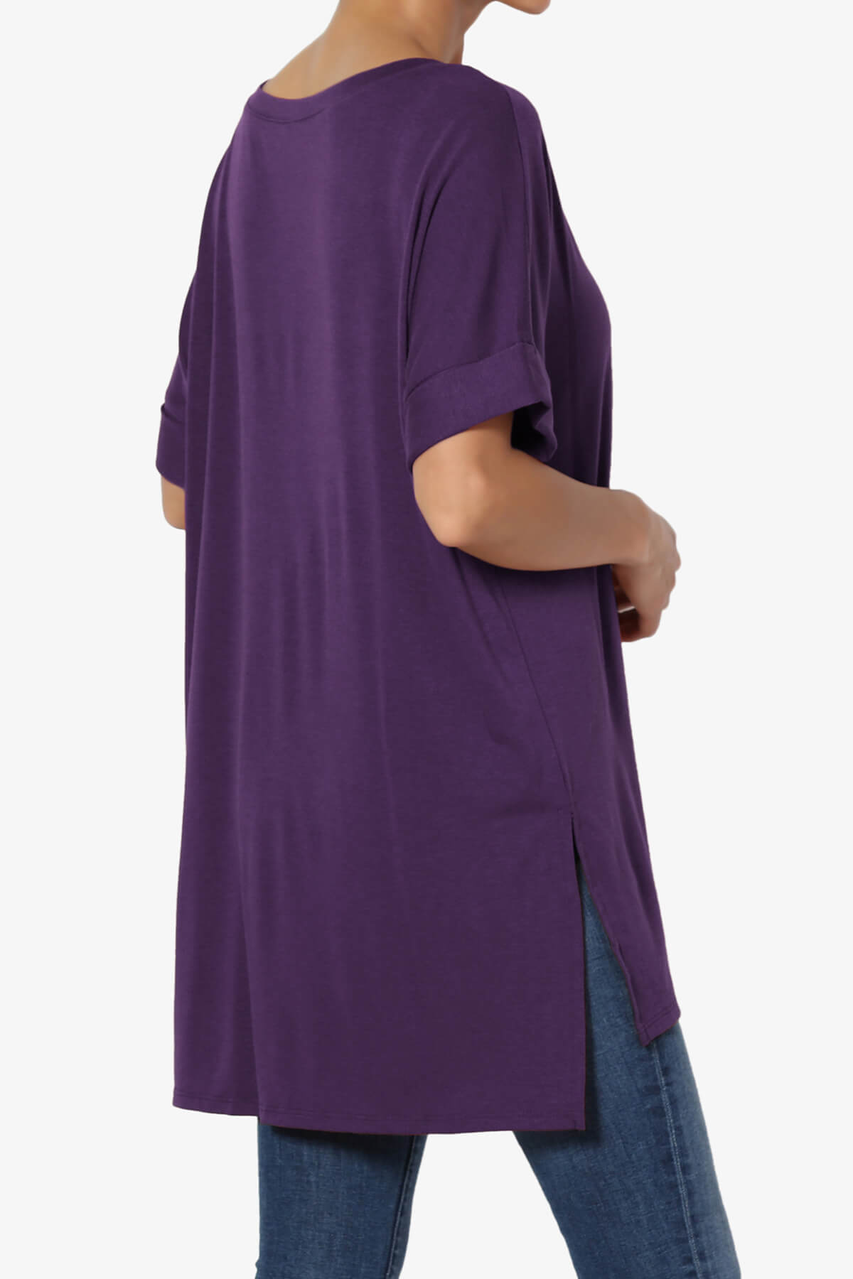 Onella V-Neck Rolled Short Sleeve Top DARK PURPLE_4