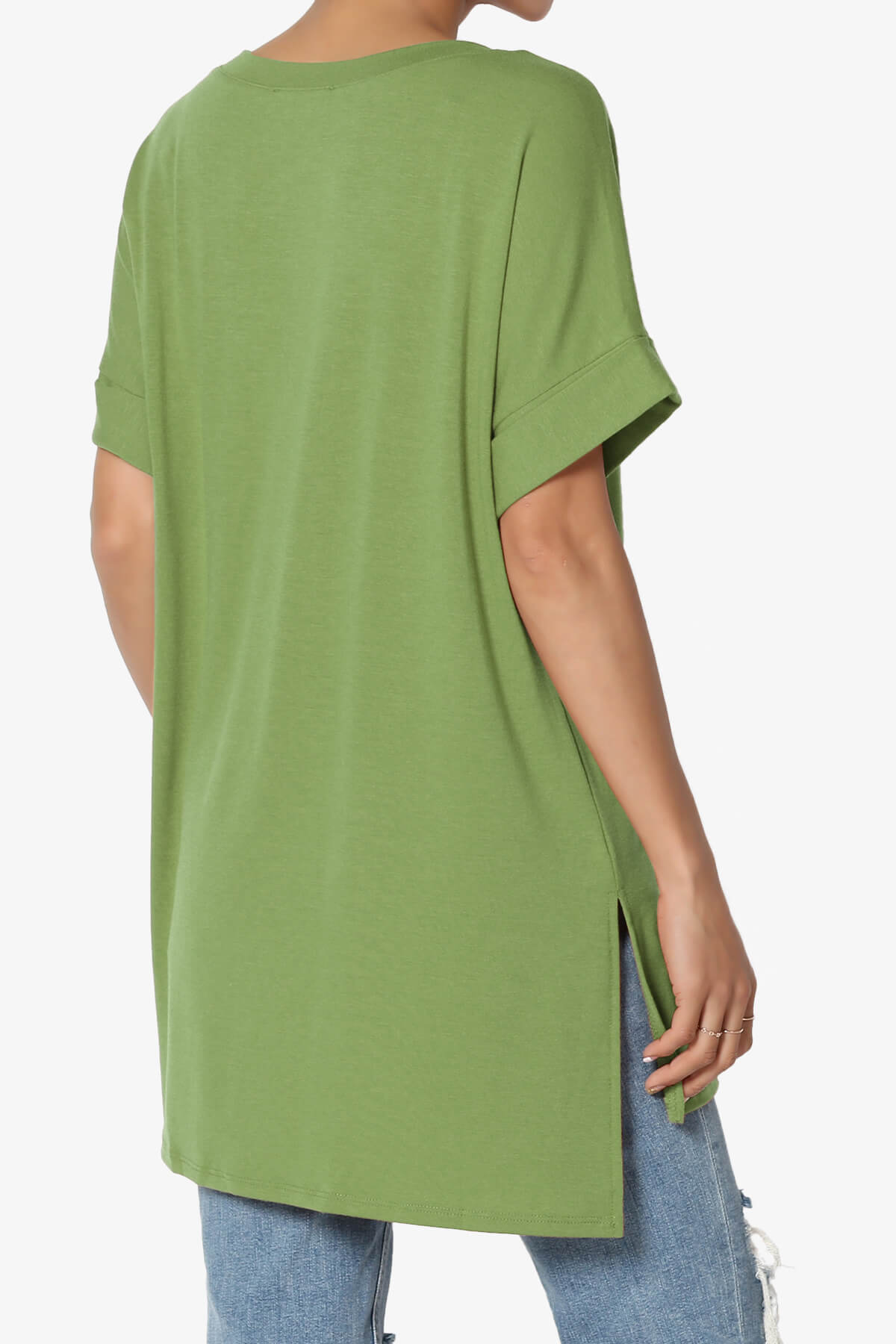 Onella V-Neck Rolled Short Sleeve Top KIWI_4