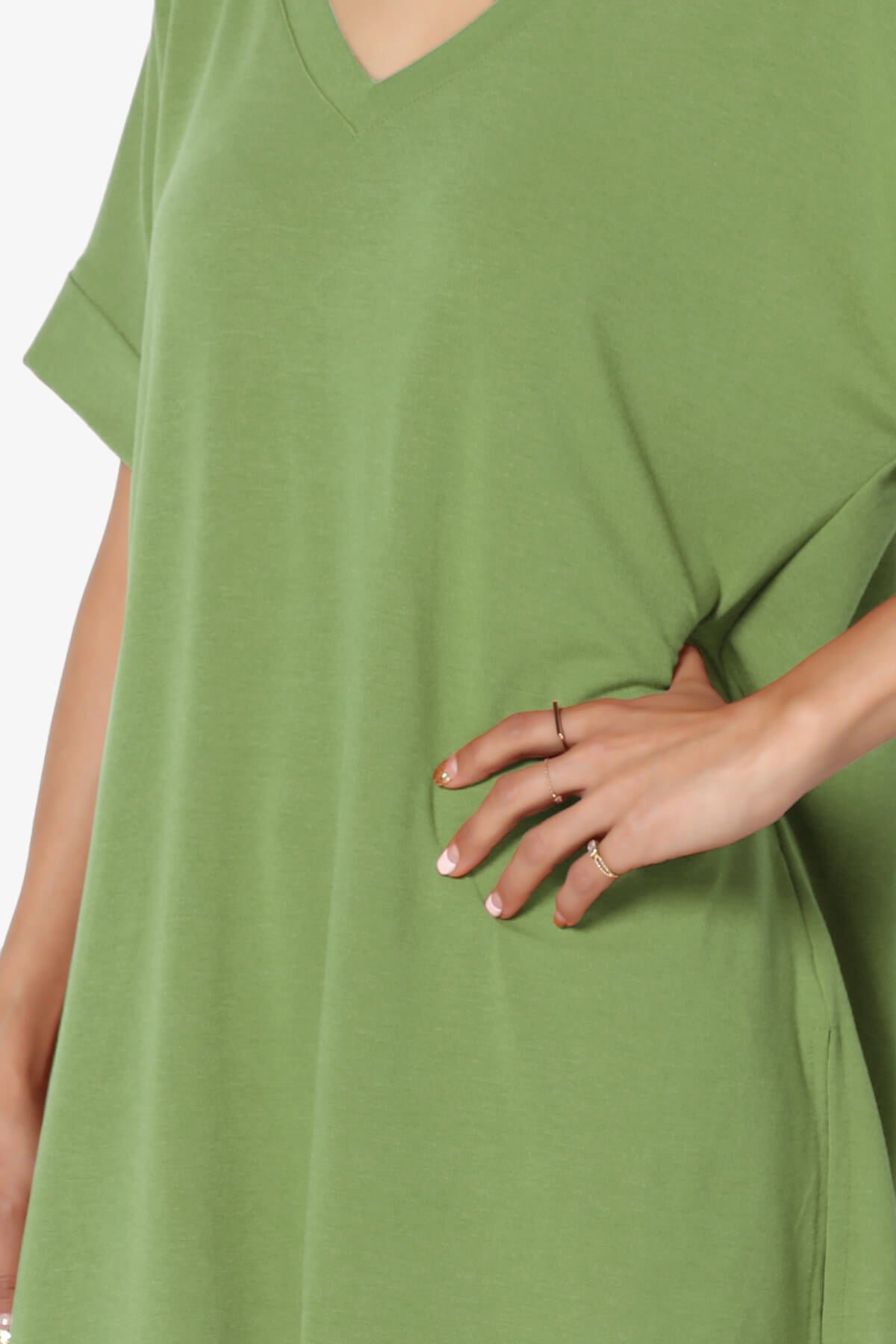 Onella V-Neck Rolled Short Sleeve Top KIWI_5