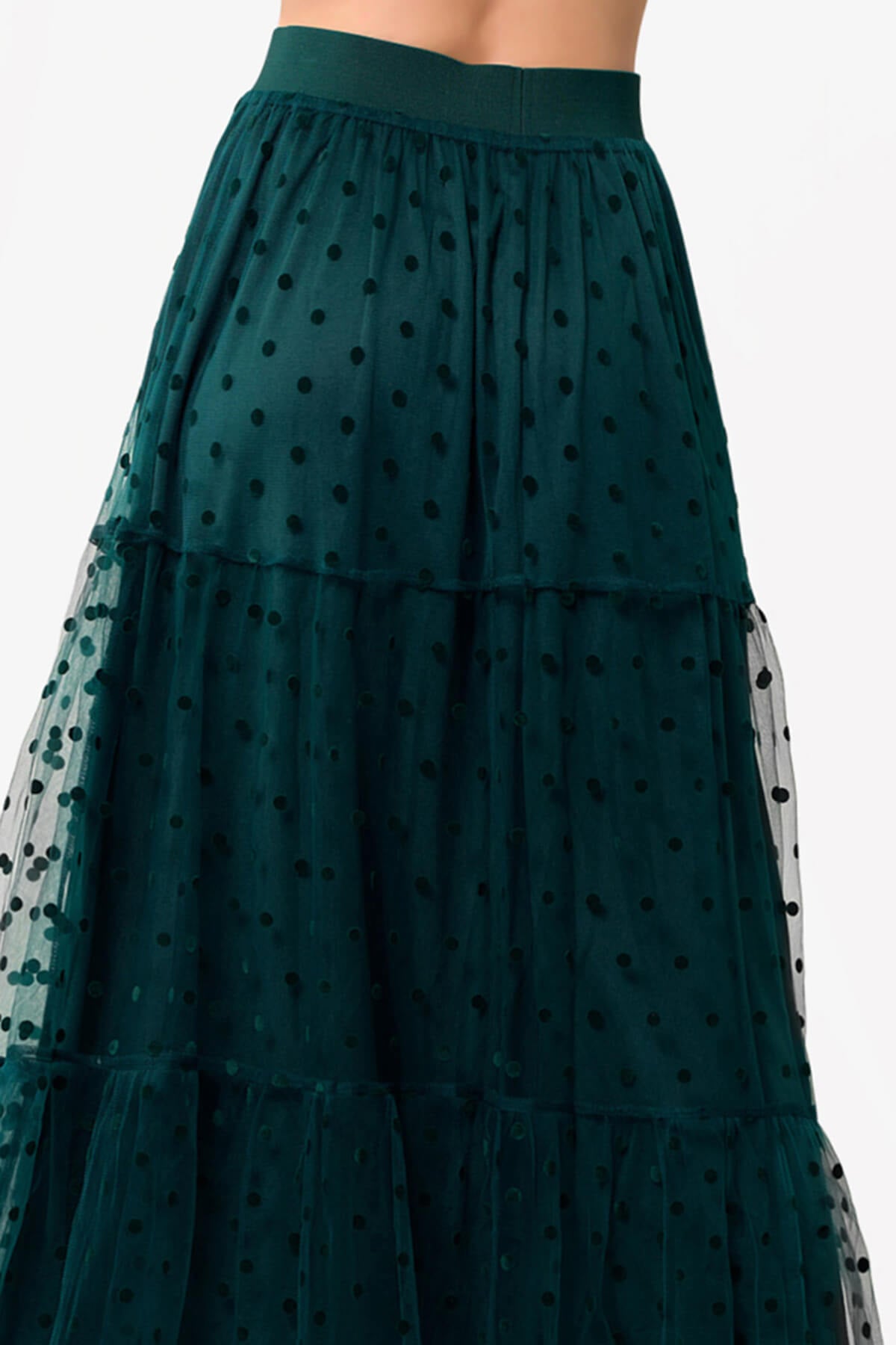 Raige Mesh Dot Tiered A-Line Maxi Skirt FOREST GREEN_5