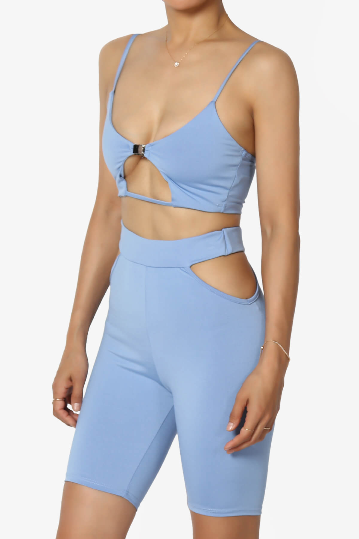 Rally Cut Out Bra Top & Biker Shorts SET LIGHT BLUE_3
