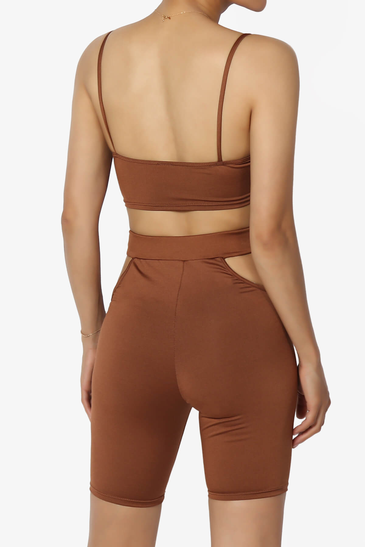 Rally Cut Out Bra Top & Biker Shorts SET LIGHT BROWN_2