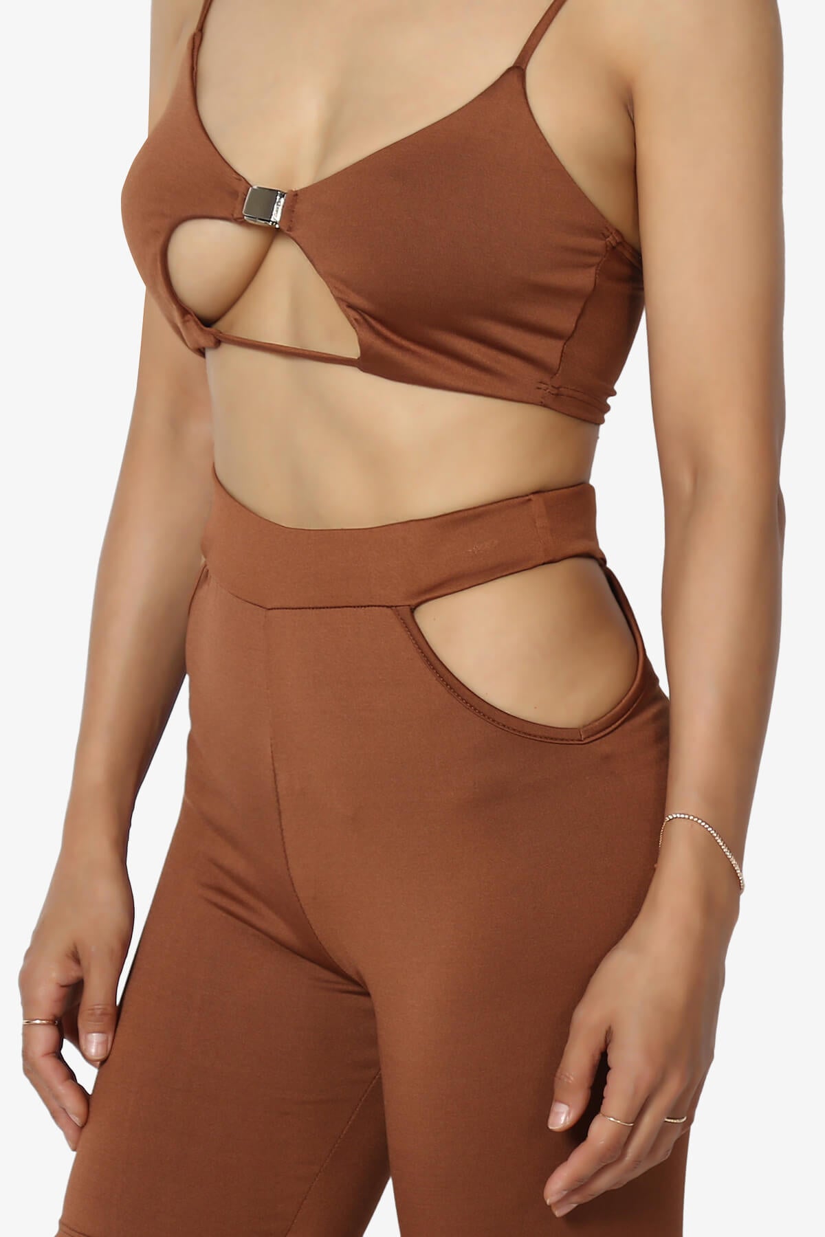 Rally Cut Out Bra Top & Biker Shorts SET LIGHT BROWN_5