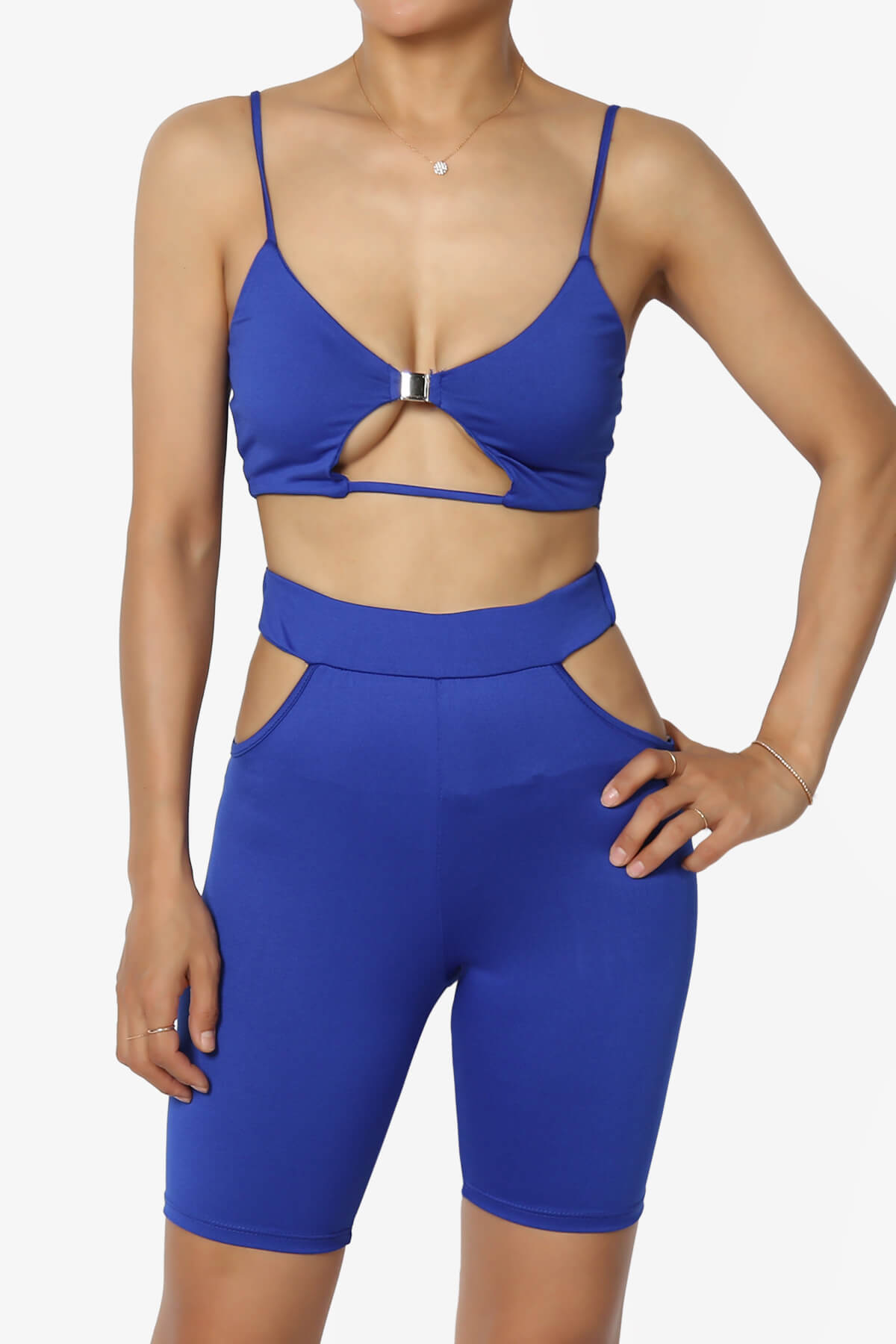 Rally Cut Out Bra Top & Biker Shorts SET ROYAL BLUE_1