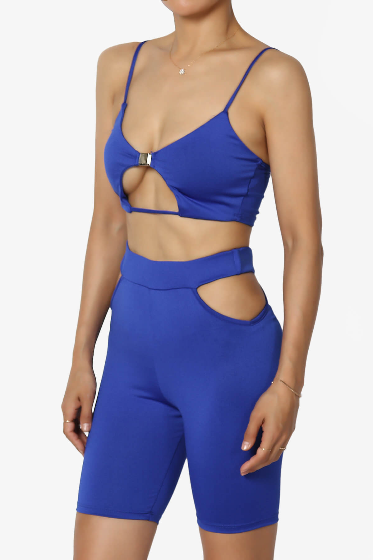 Rally Cut Out Bra Top & Biker Shorts SET ROYAL BLUE_3