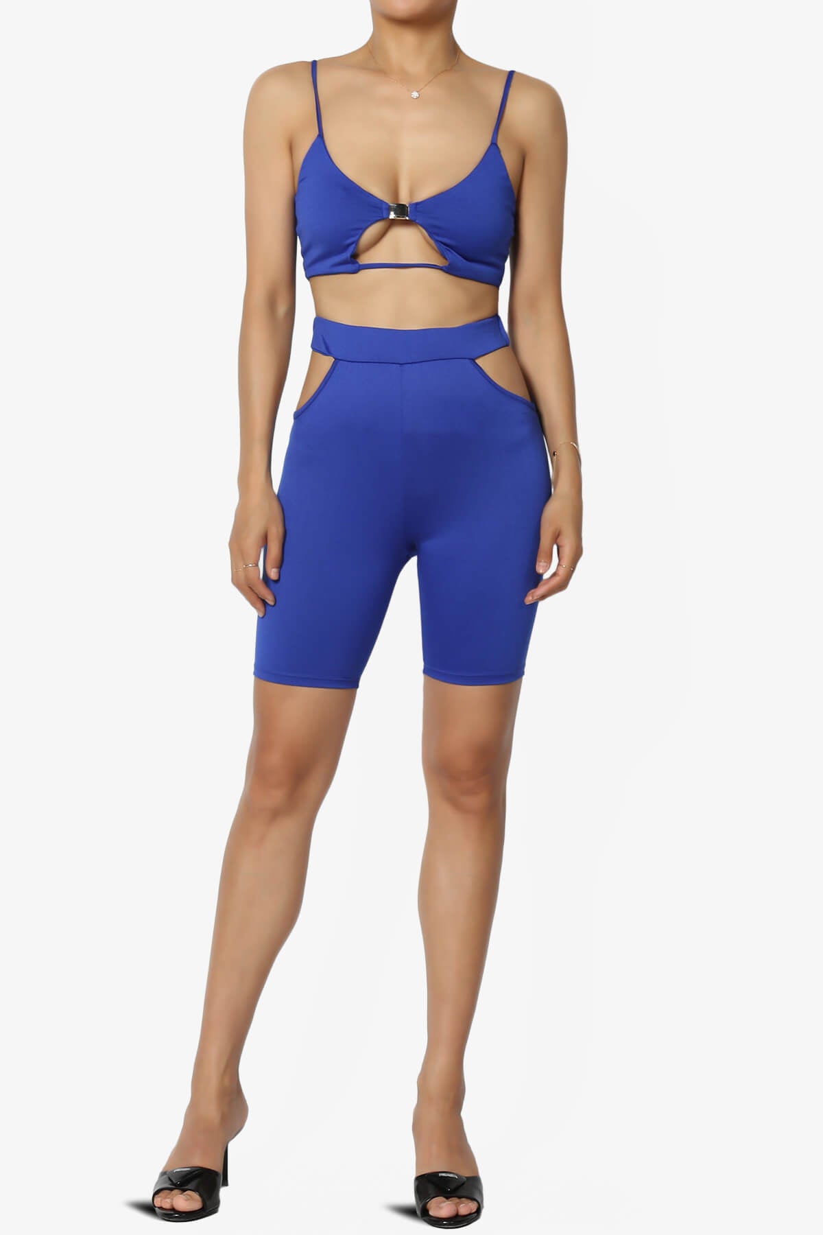 Rally Cut Out Bra Top & Biker Shorts SET ROYAL BLUE_6