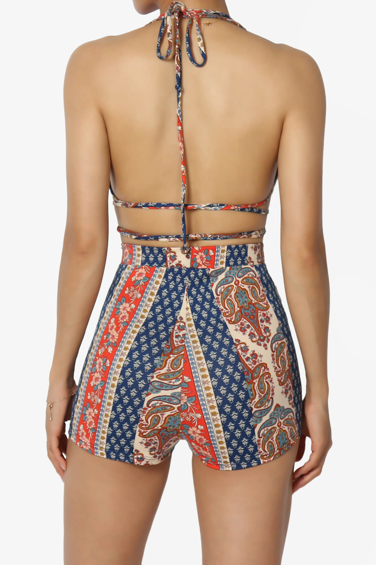 Rally Printed Halter Bra Top & Mini Shorts SET NAVY_2