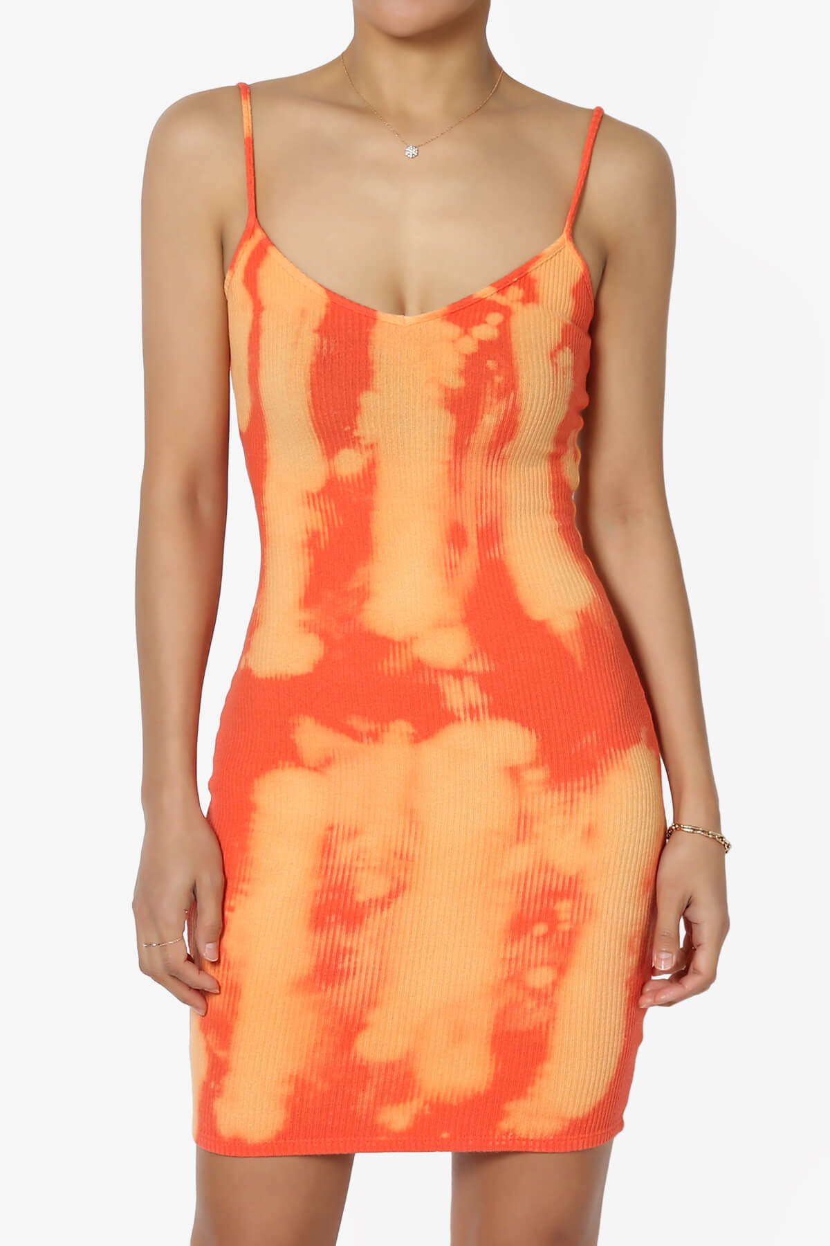 Rays Tie Dye Ribbed Bodycon Mini Dress ORANGE_1