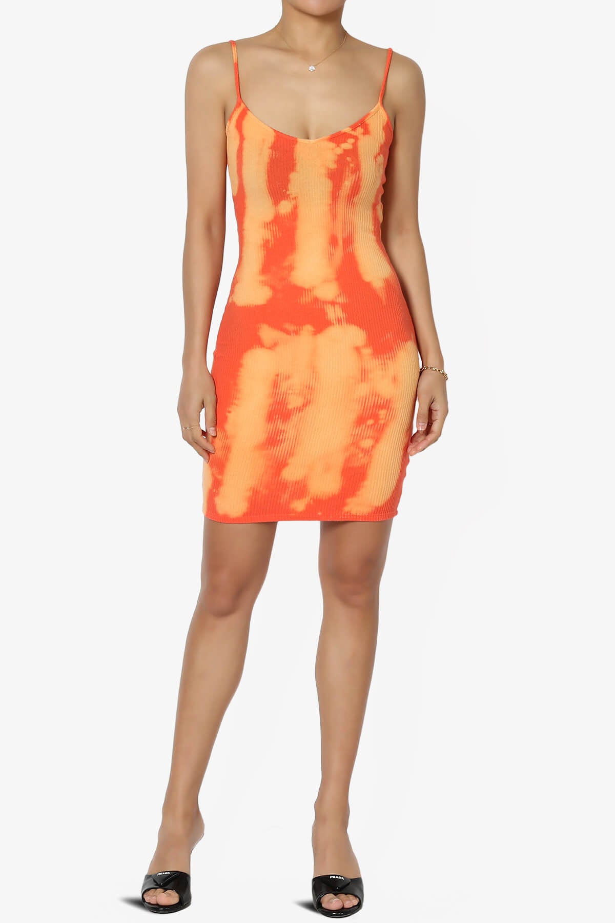 Rays Tie Dye Ribbed Bodycon Mini Dress ORANGE_6