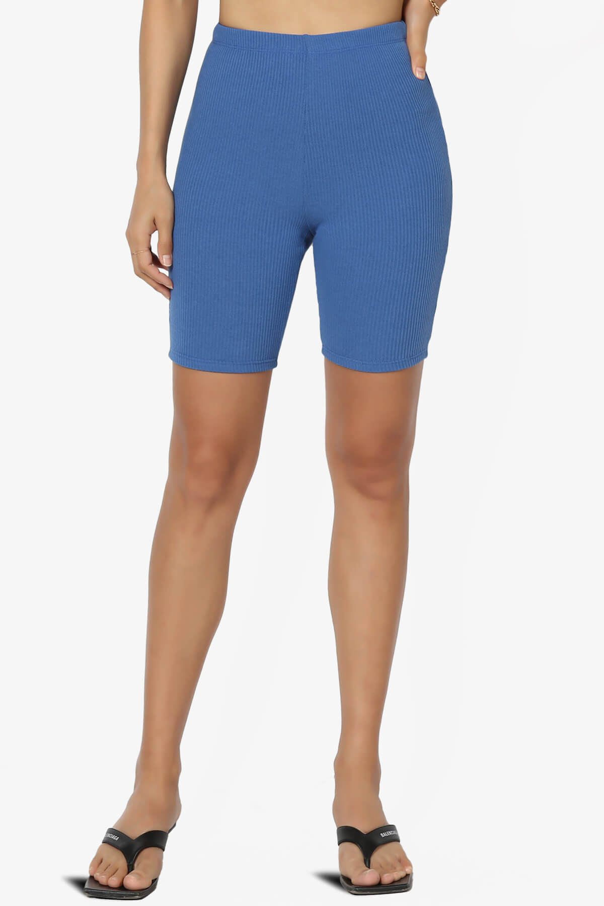 Rebecka Ribbed Basic Biker Shorts BLUE_1