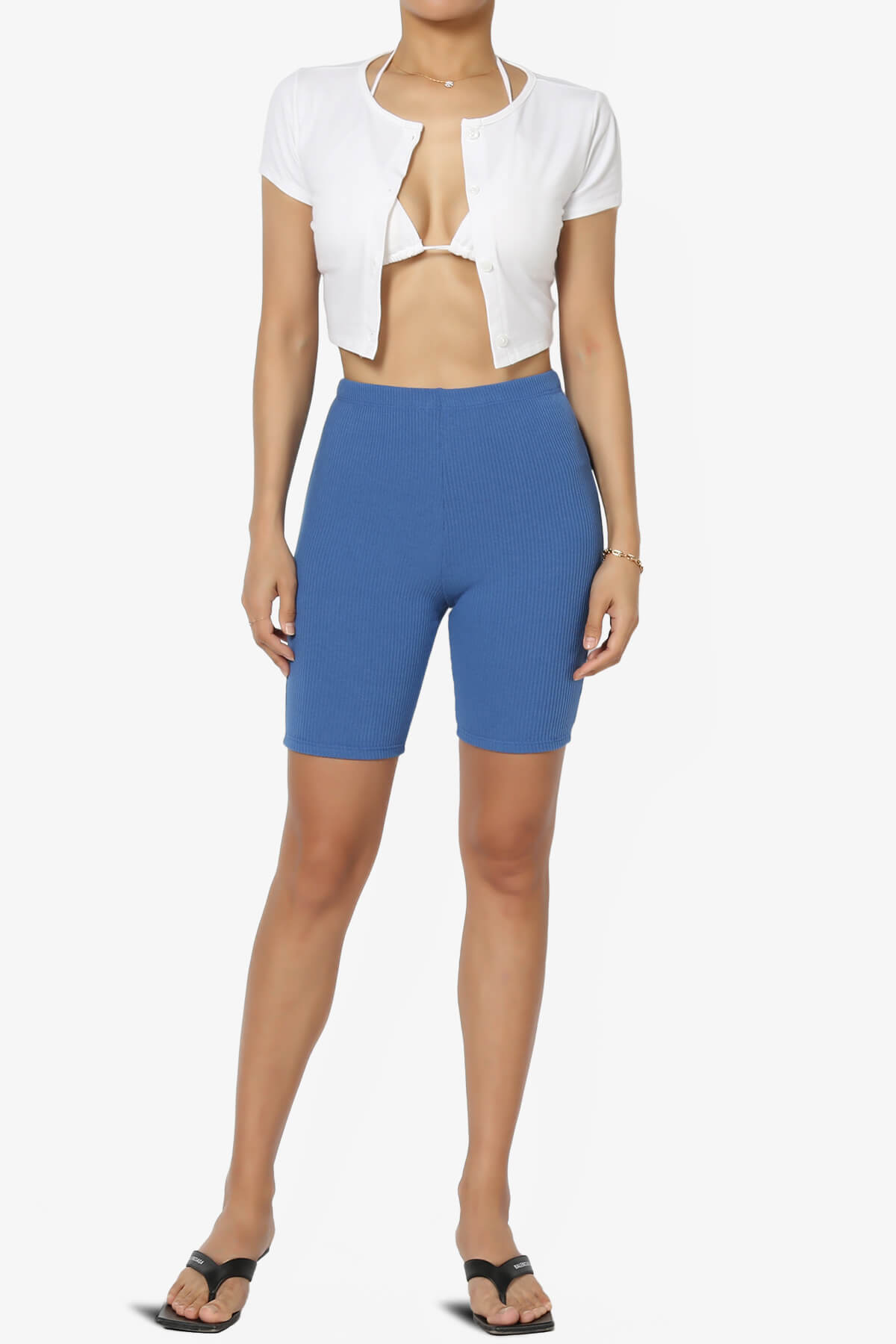 Rebecka Ribbed Basic Biker Shorts BLUE_6