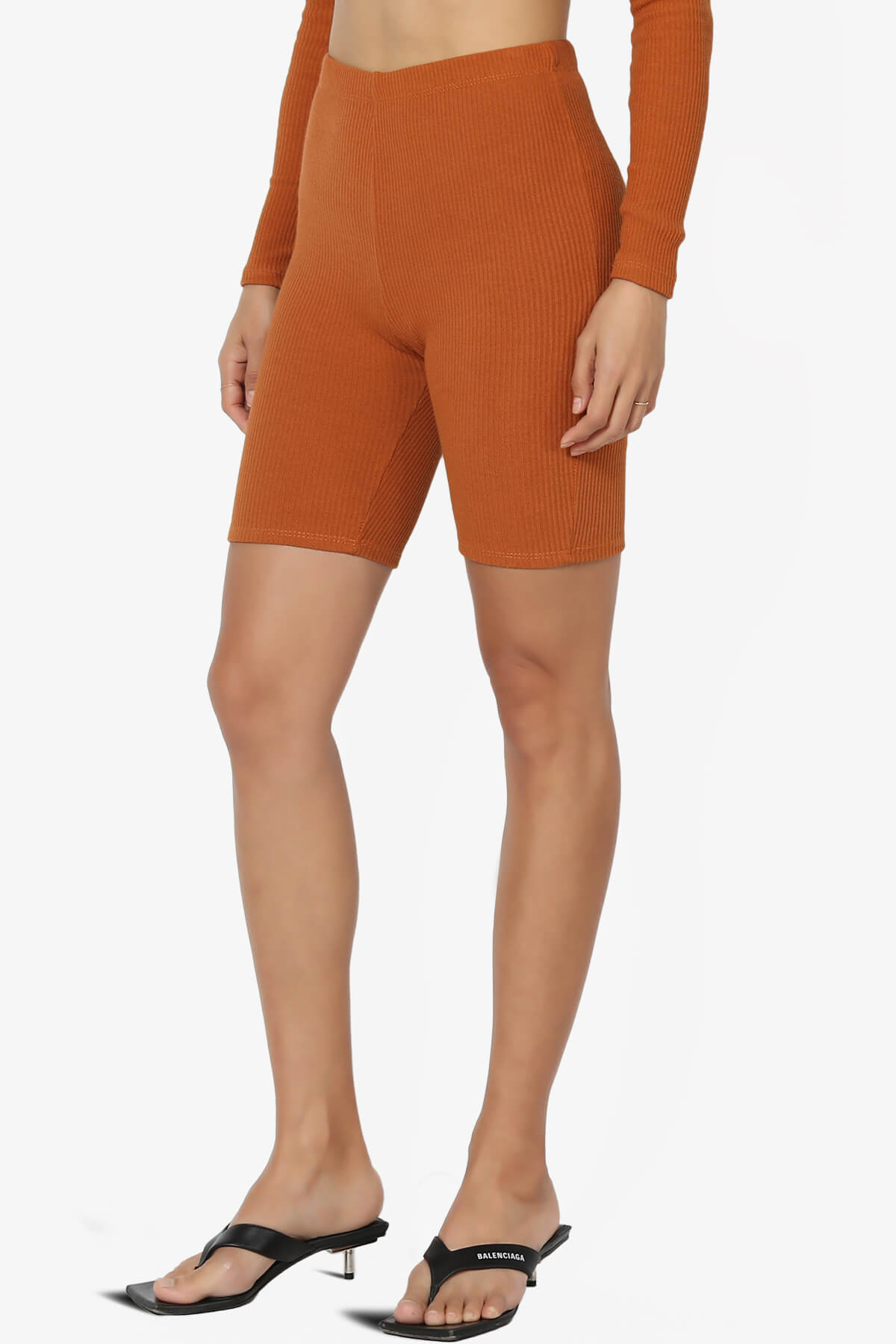 Rebecka Ribbed Basic Biker Shorts CARAMEL_3