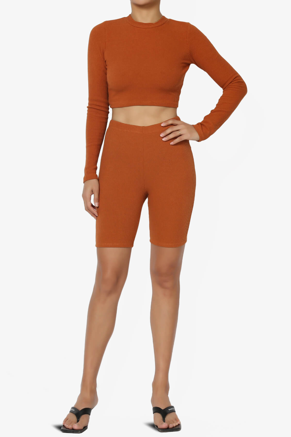 Rebecka Ribbed Basic Biker Shorts CARAMEL_6