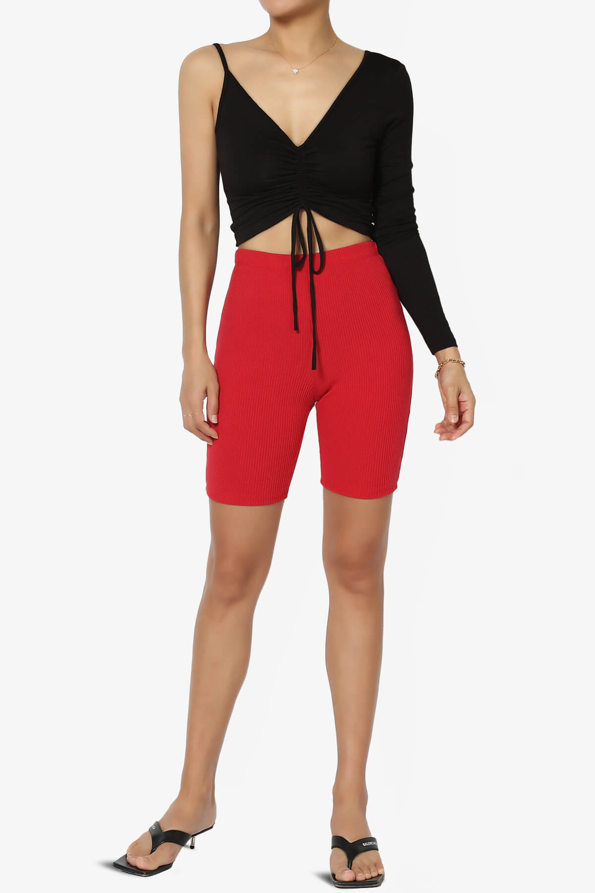 Rebecka Ribbed Basic Biker Shorts DARK RED_6