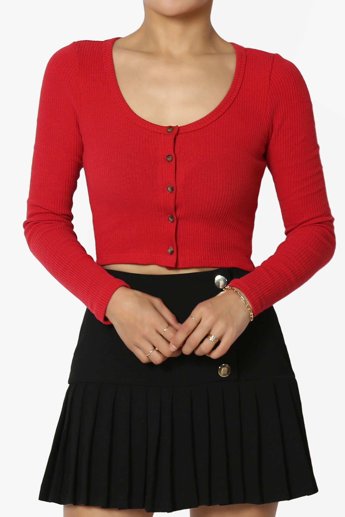 Rebecka Ribbed Knit Crop Cardigan DARK RED_1