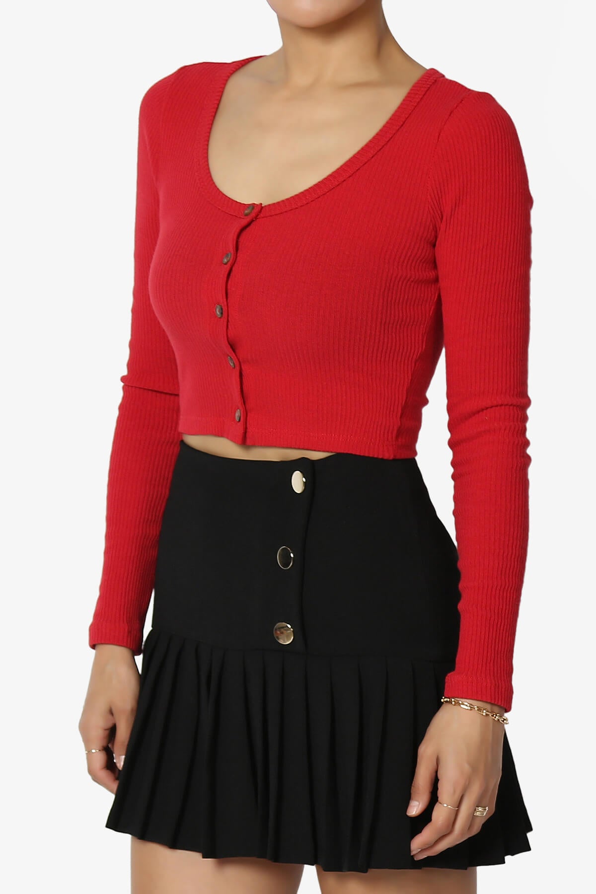 Rebecka Ribbed Knit Crop Cardigan DARK RED_3