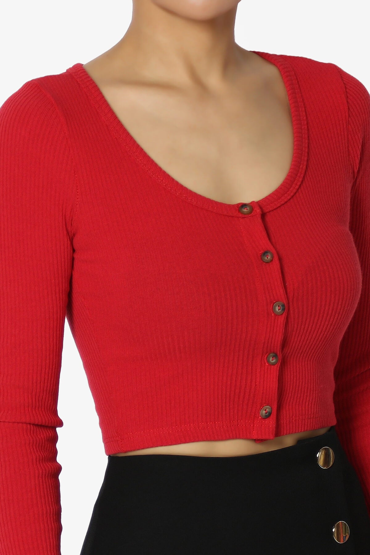 Rebecka Ribbed Knit Crop Cardigan DARK RED_5