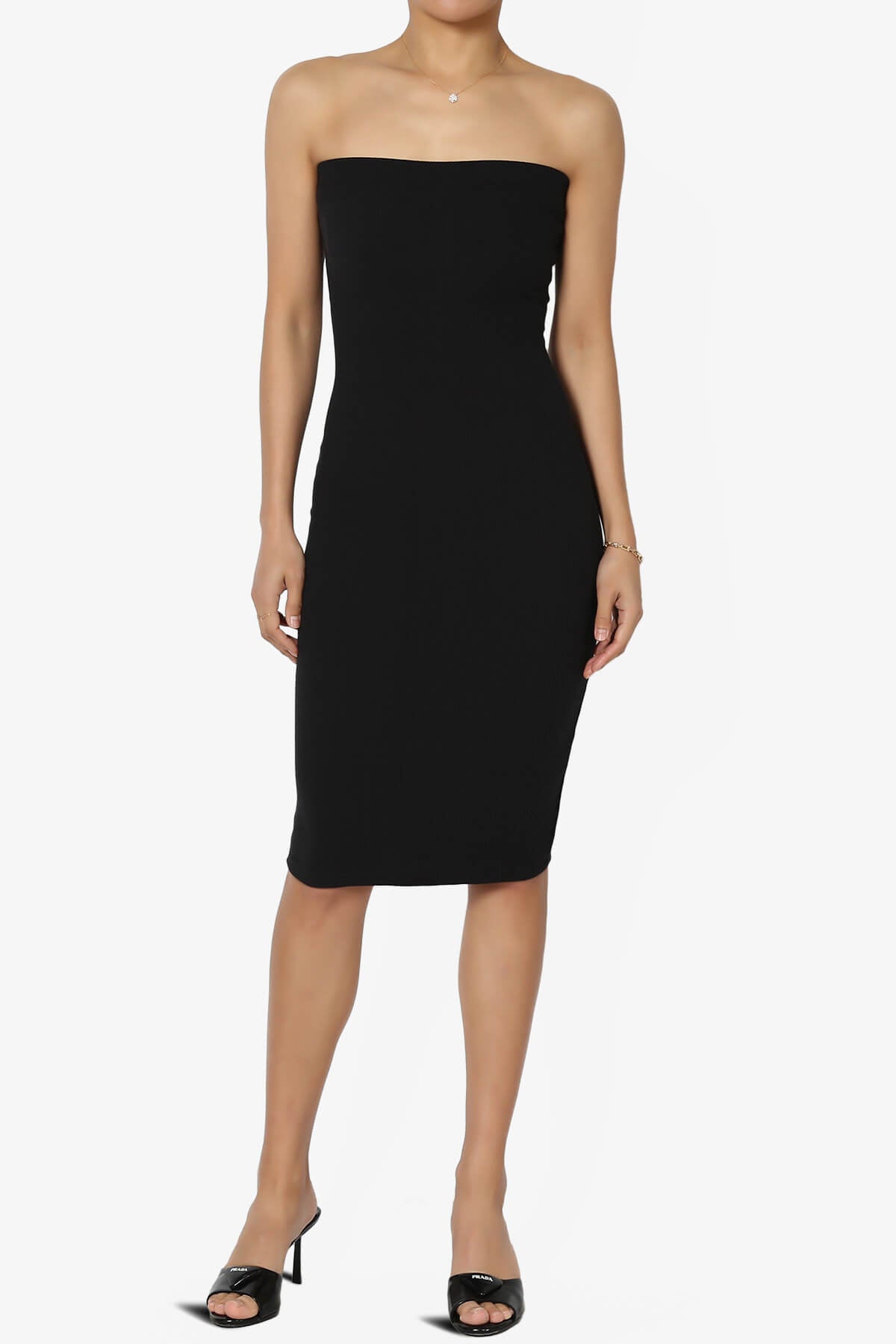 Rebecka Strapless Ribbed Bodycon Midi Dress BLACK_6