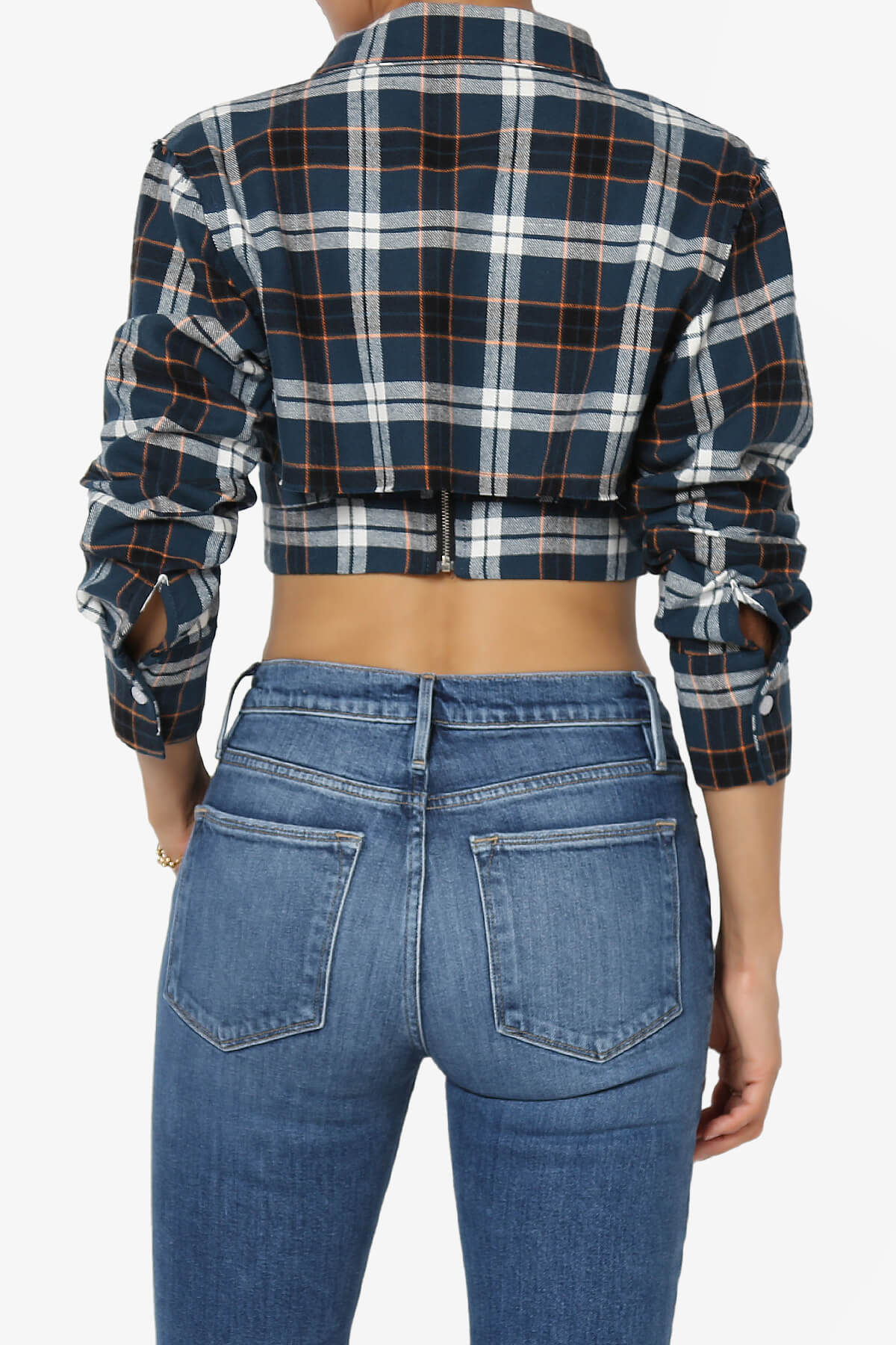 Remmi Cropped Plaid Button Down Shirt BLUE_2