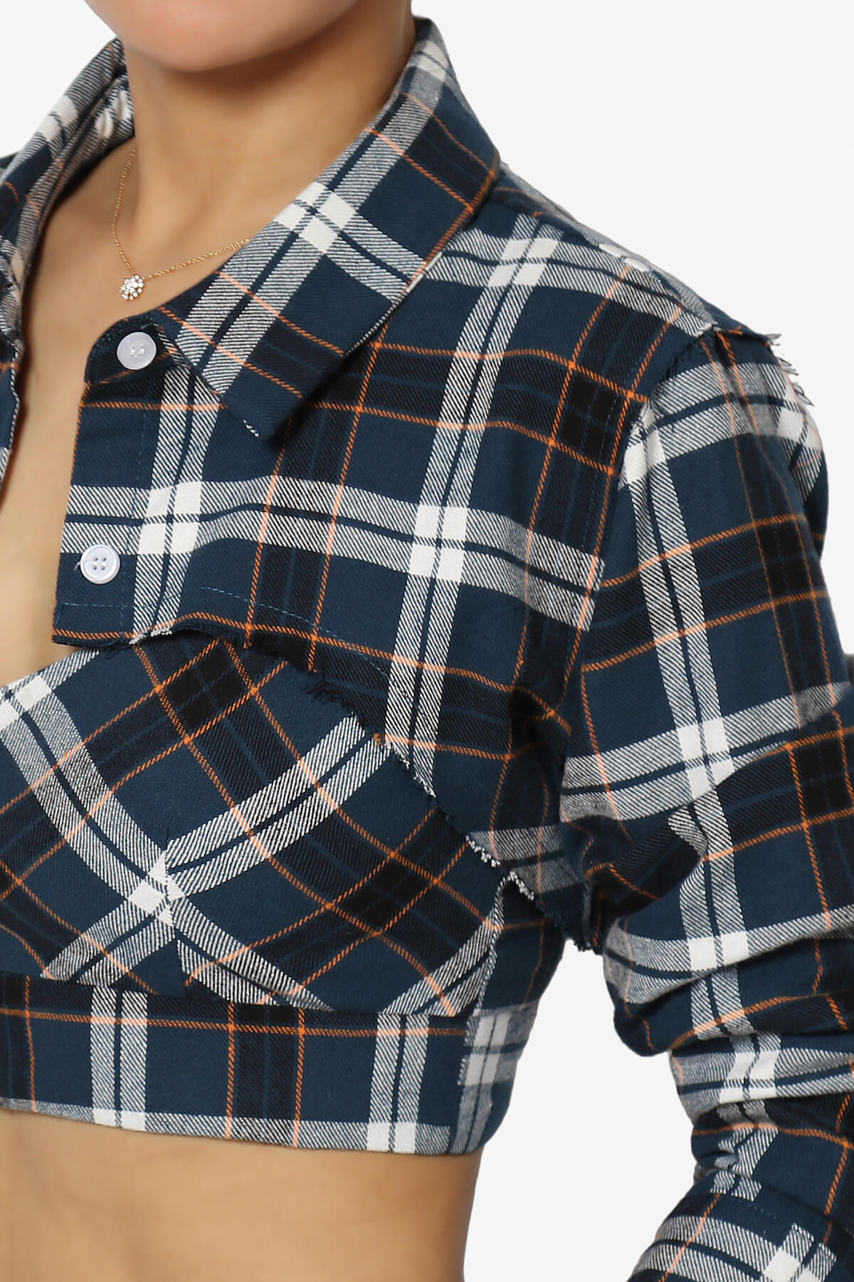 Remmi Cropped Plaid Button Down Shirt BLUE_5