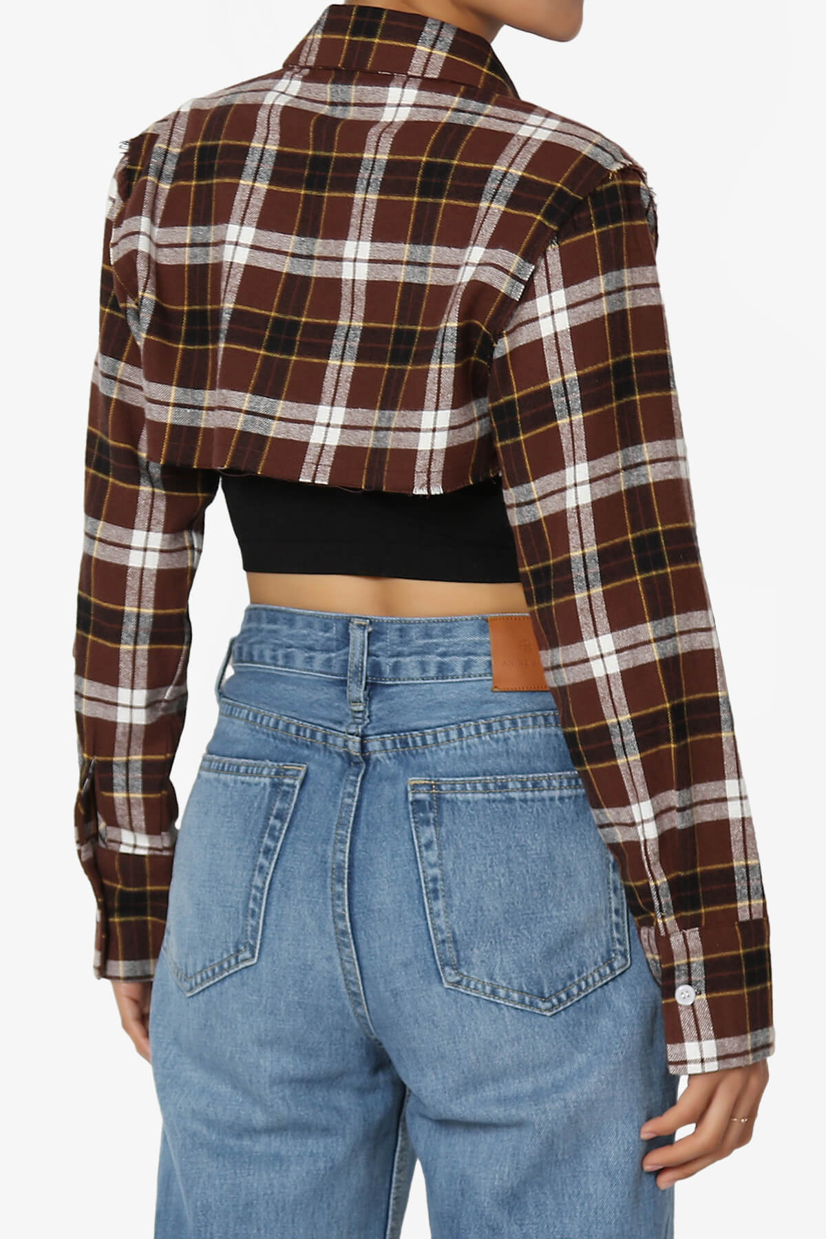 Remmi Cropped Plaid Button Down Shirt BROWN_2