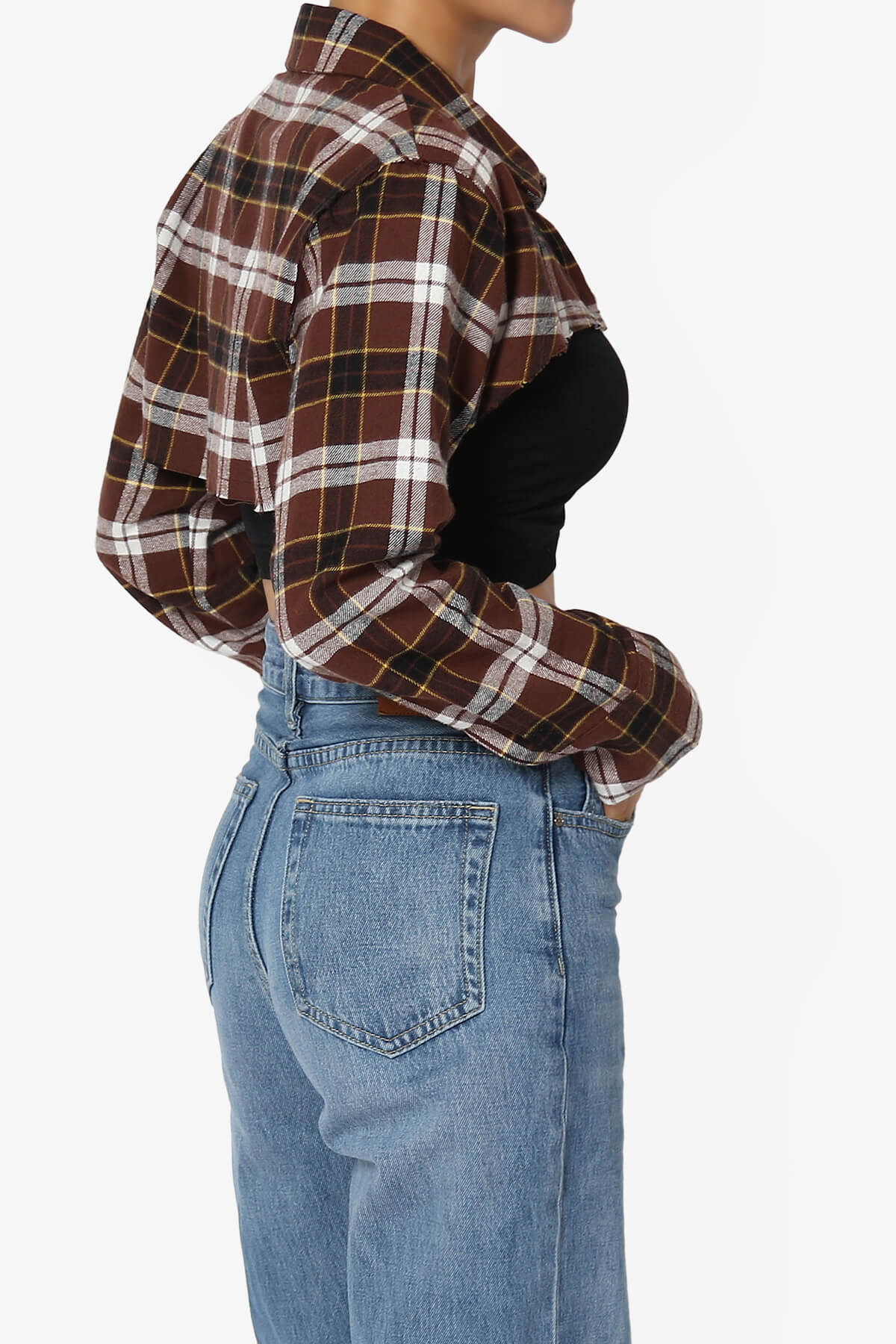 Remmi Cropped Plaid Button Down Shirt BROWN_4