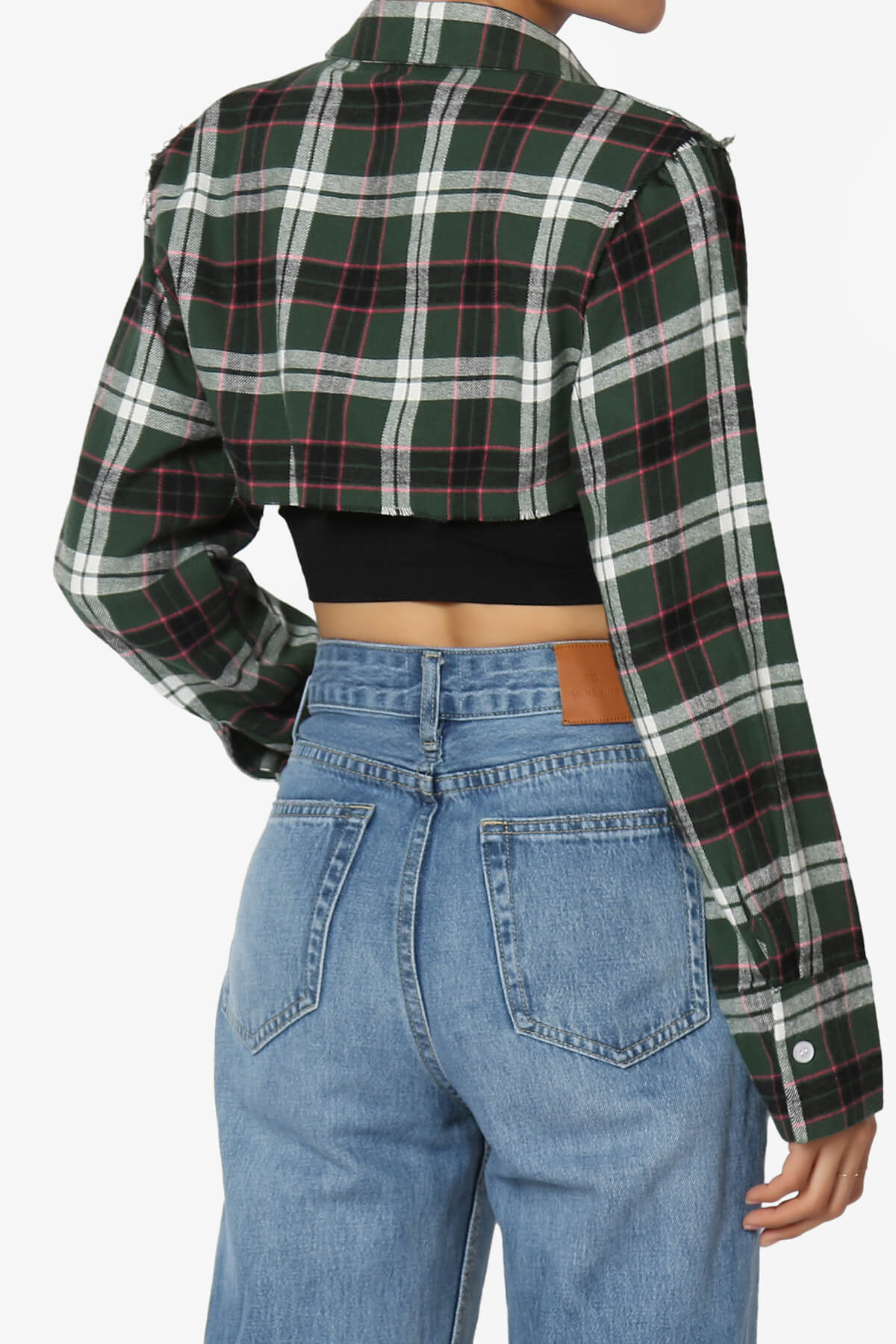 Remmi Cropped Plaid Button Down Shirt GREEN_2