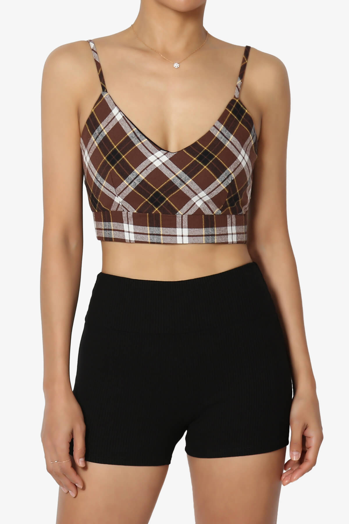 Remmi Cropped Plaid Cami Tank Top BROWN_1