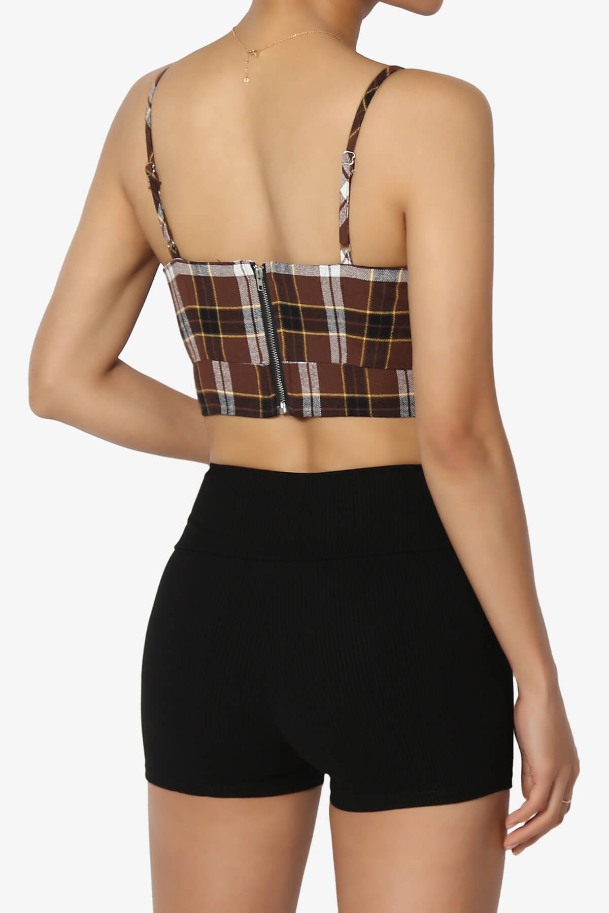 Remmi Cropped Plaid Cami Tank Top BROWN_2
