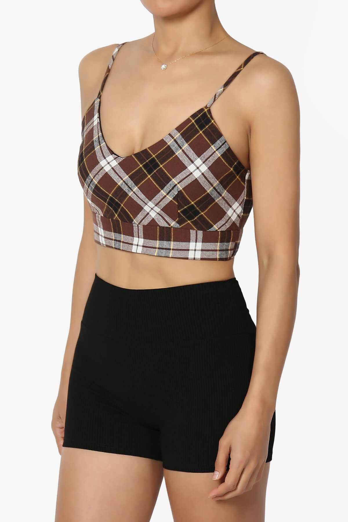 Remmi Cropped Plaid Cami Tank Top BROWN_3
