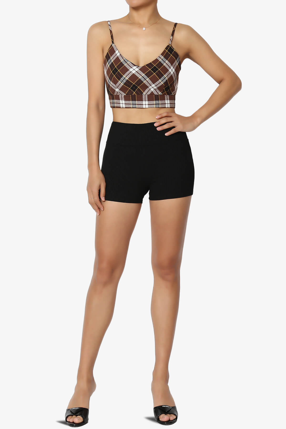 Remmi Cropped Plaid Cami Tank Top BROWN_6